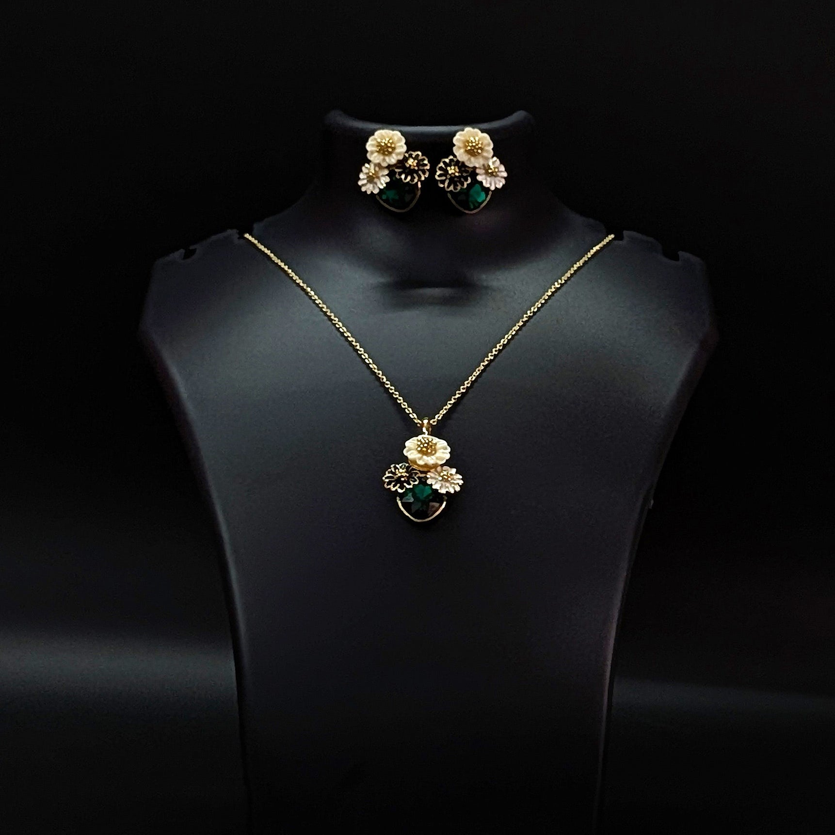 Green Rose Floral Jewelry Set for Women