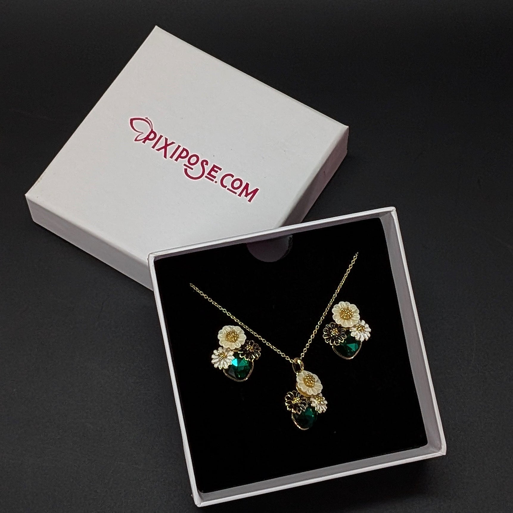Green Rose Floral Jewelry Set for Women