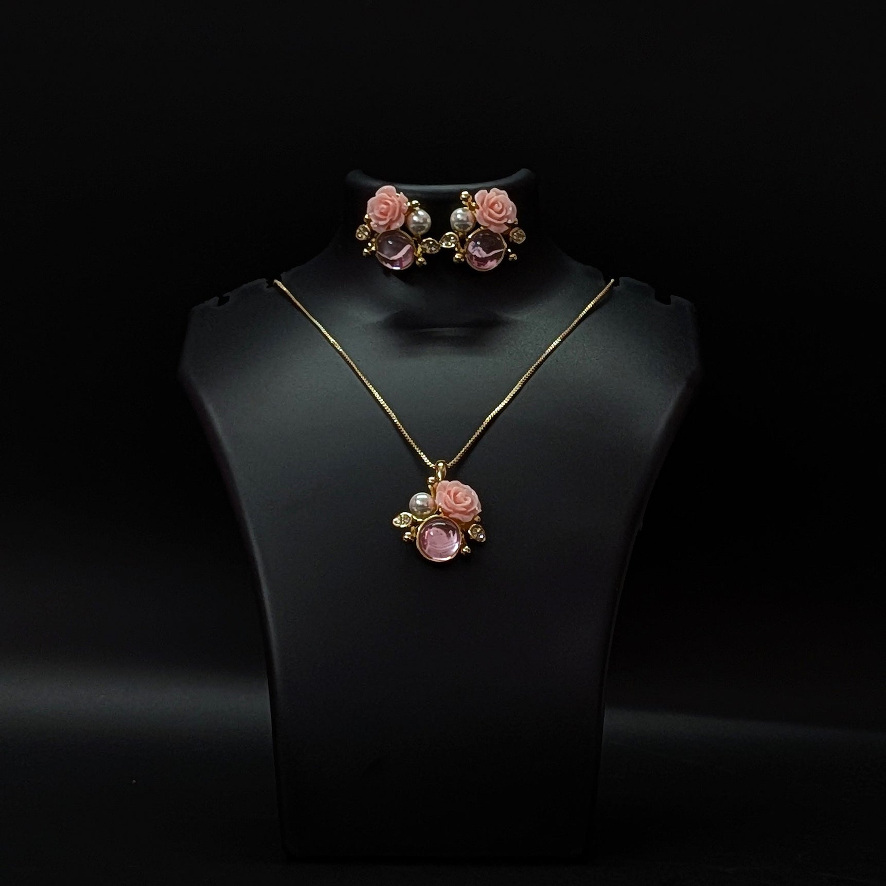Pink Rose Floral Jewelry Set for Women