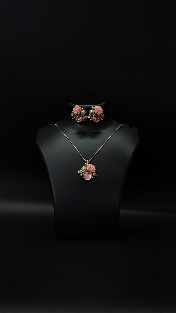 Pink Rose Floral Jewelry Set for Women