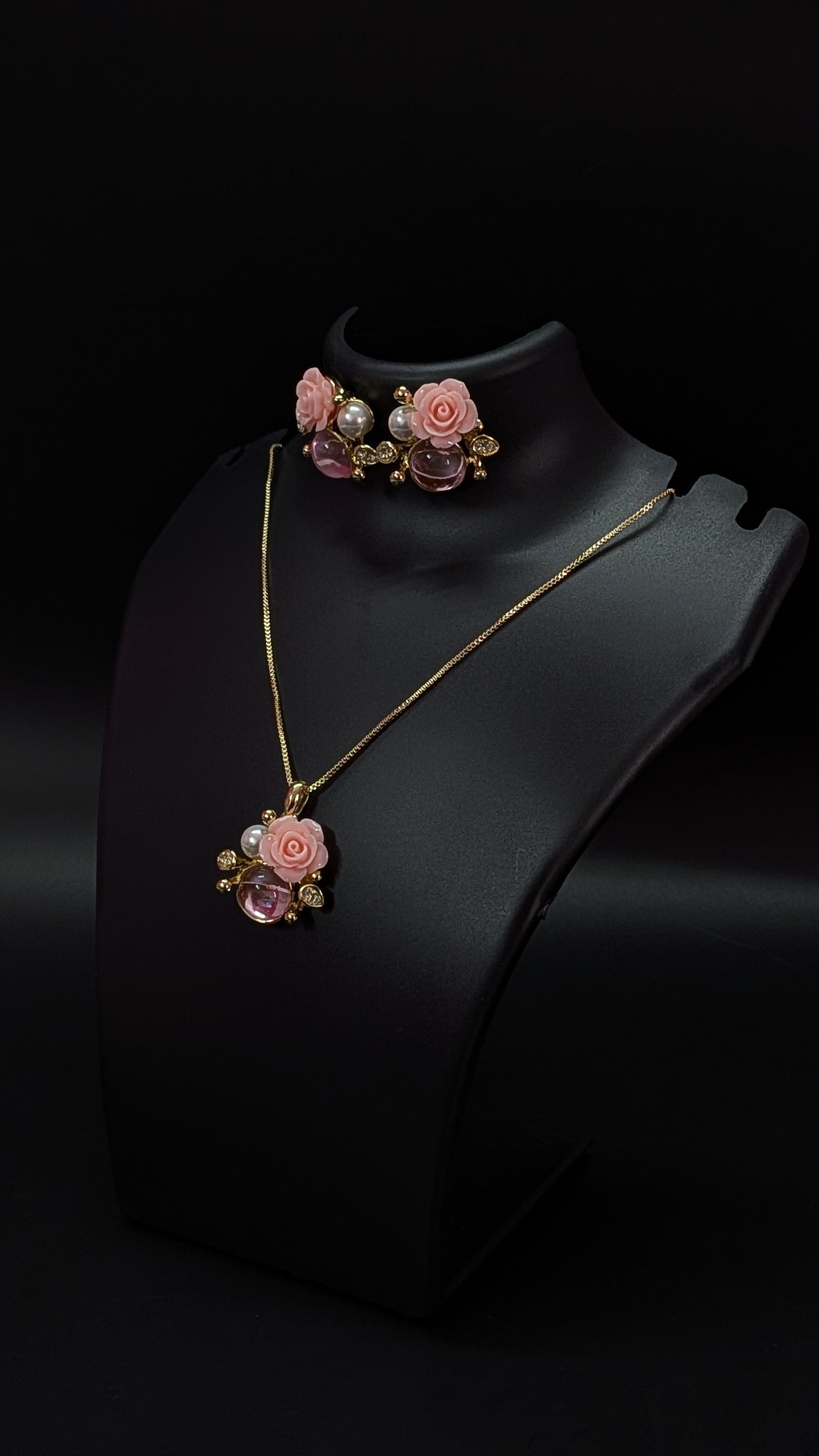 Pink Rose Floral Jewelry Set for Women