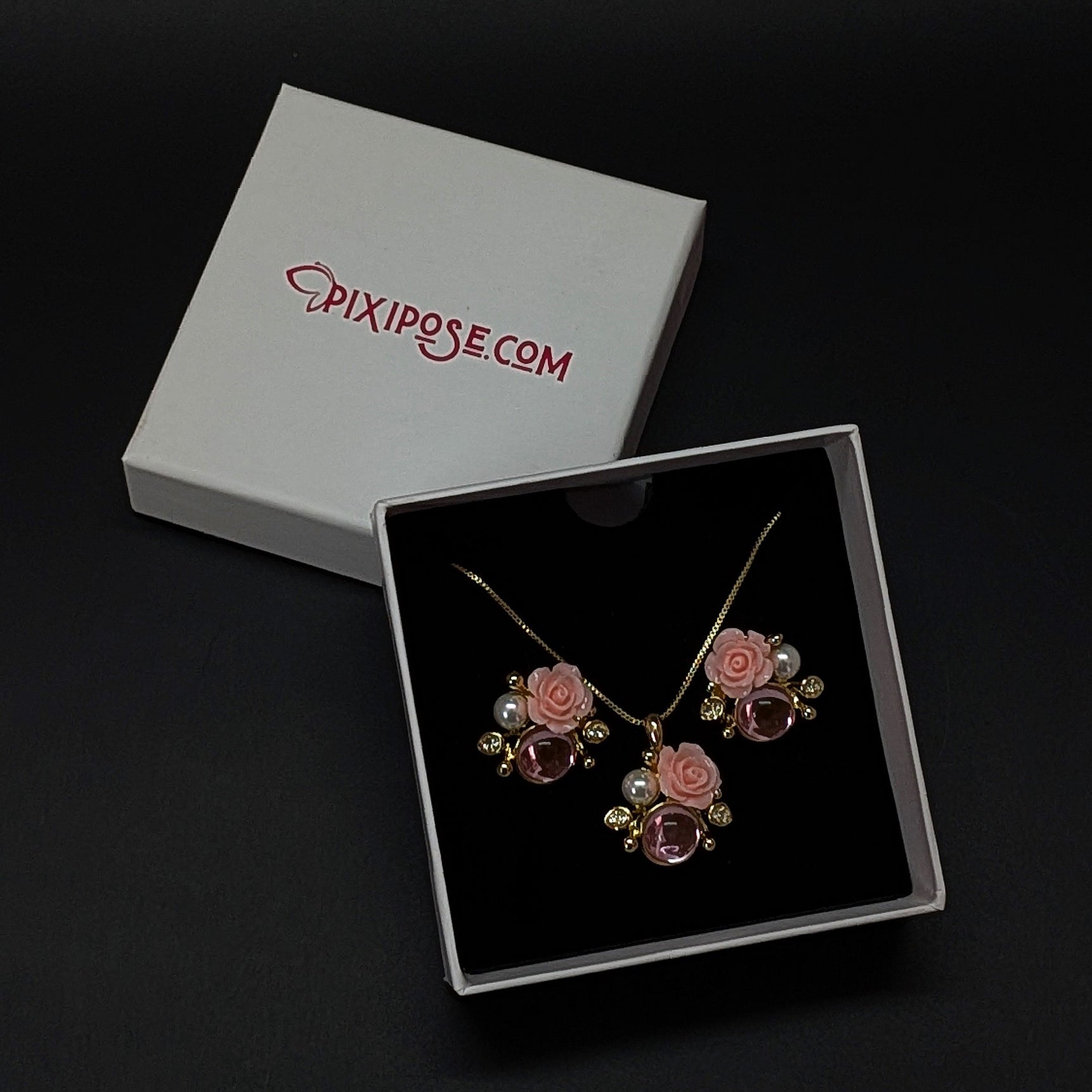 Pink Rose Floral Jewelry Set for Women