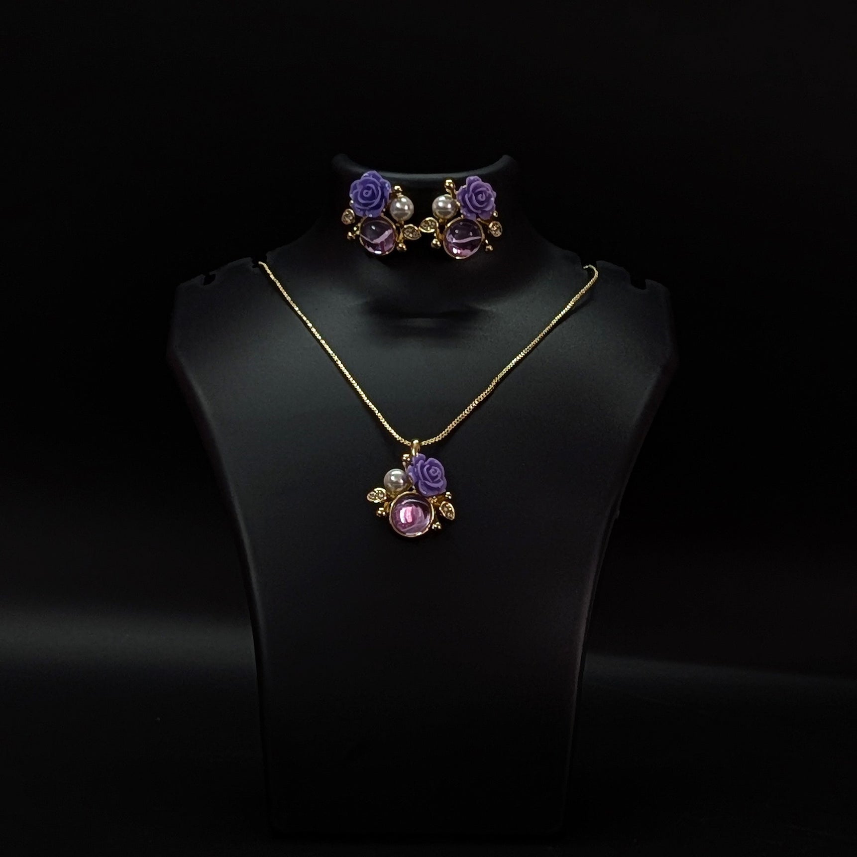 Purple Rose Floral Jewelry Set for Women