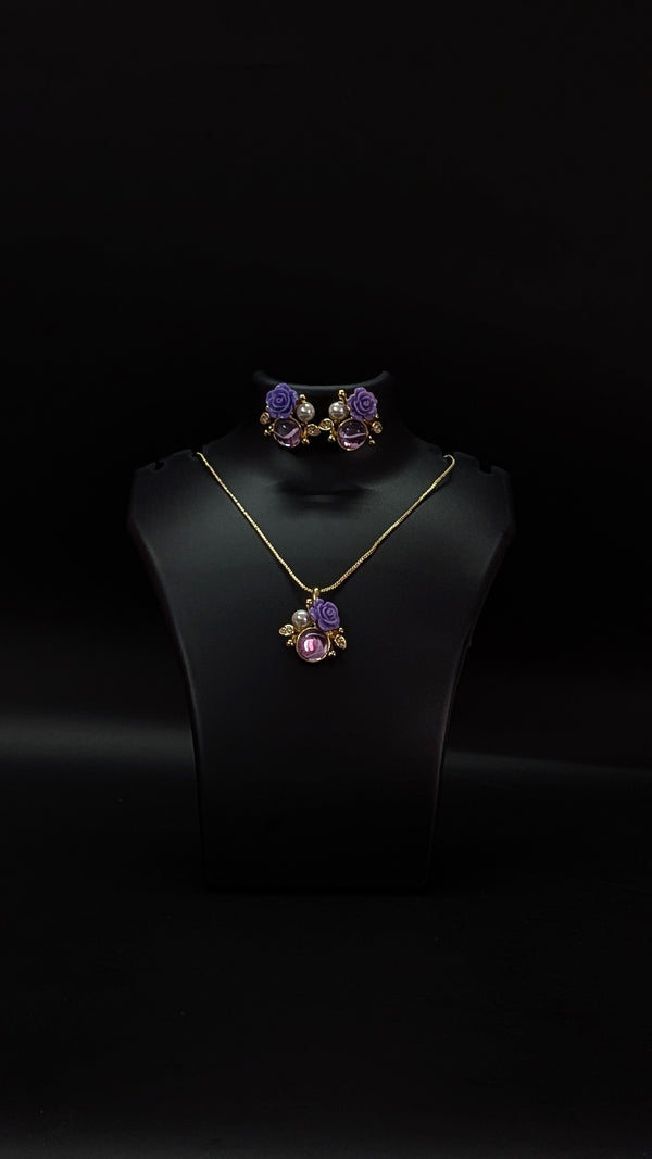 Purple Rose Floral Jewelry Set for Women