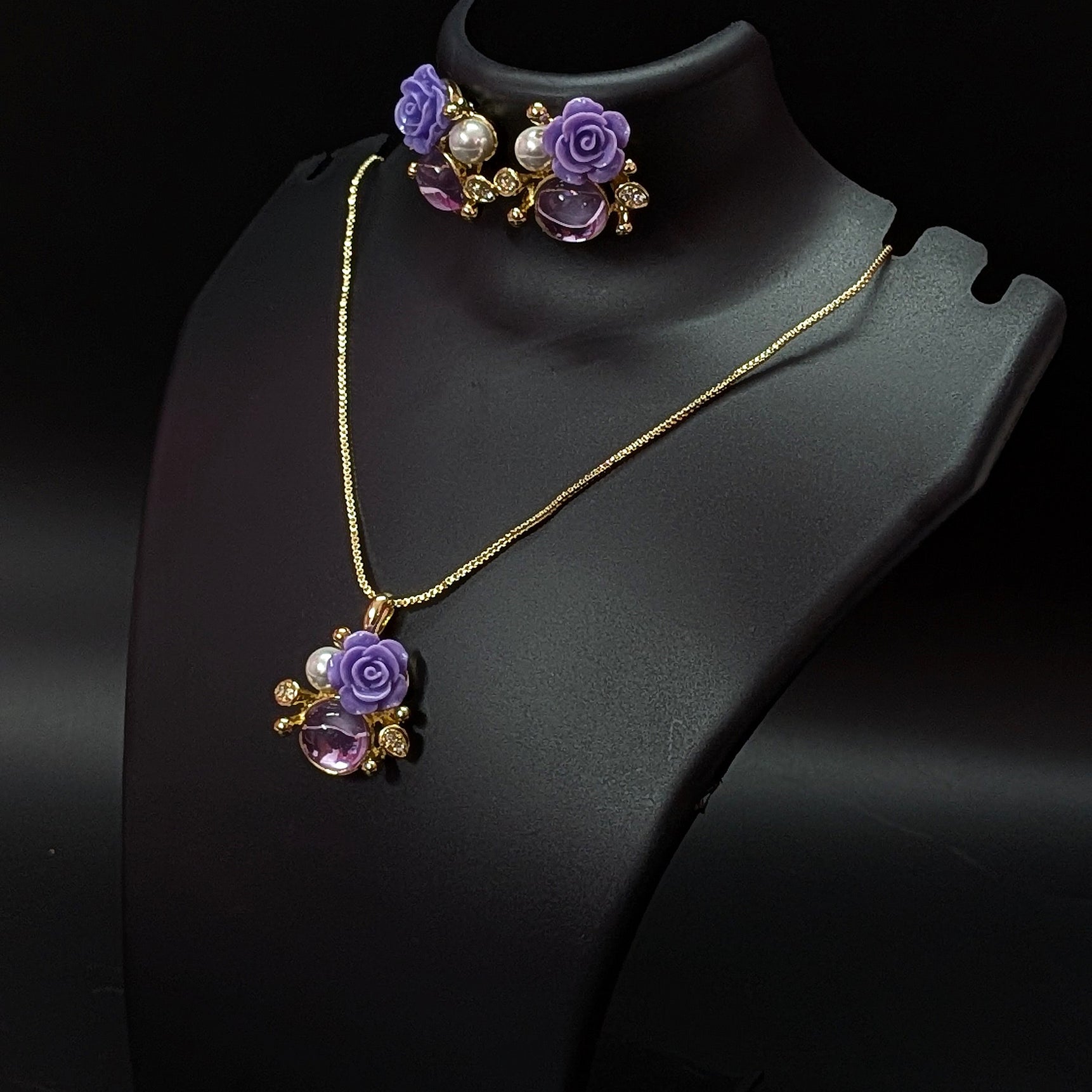 Purple Rose Floral Jewelry Set for Women