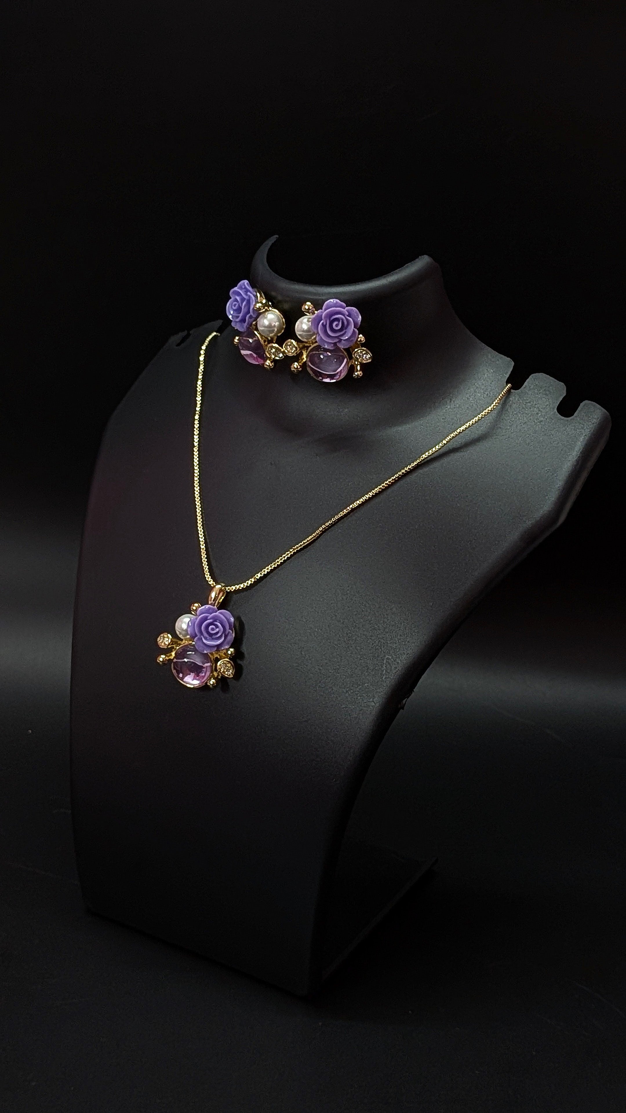 Purple Rose Floral Jewelry Set for Women