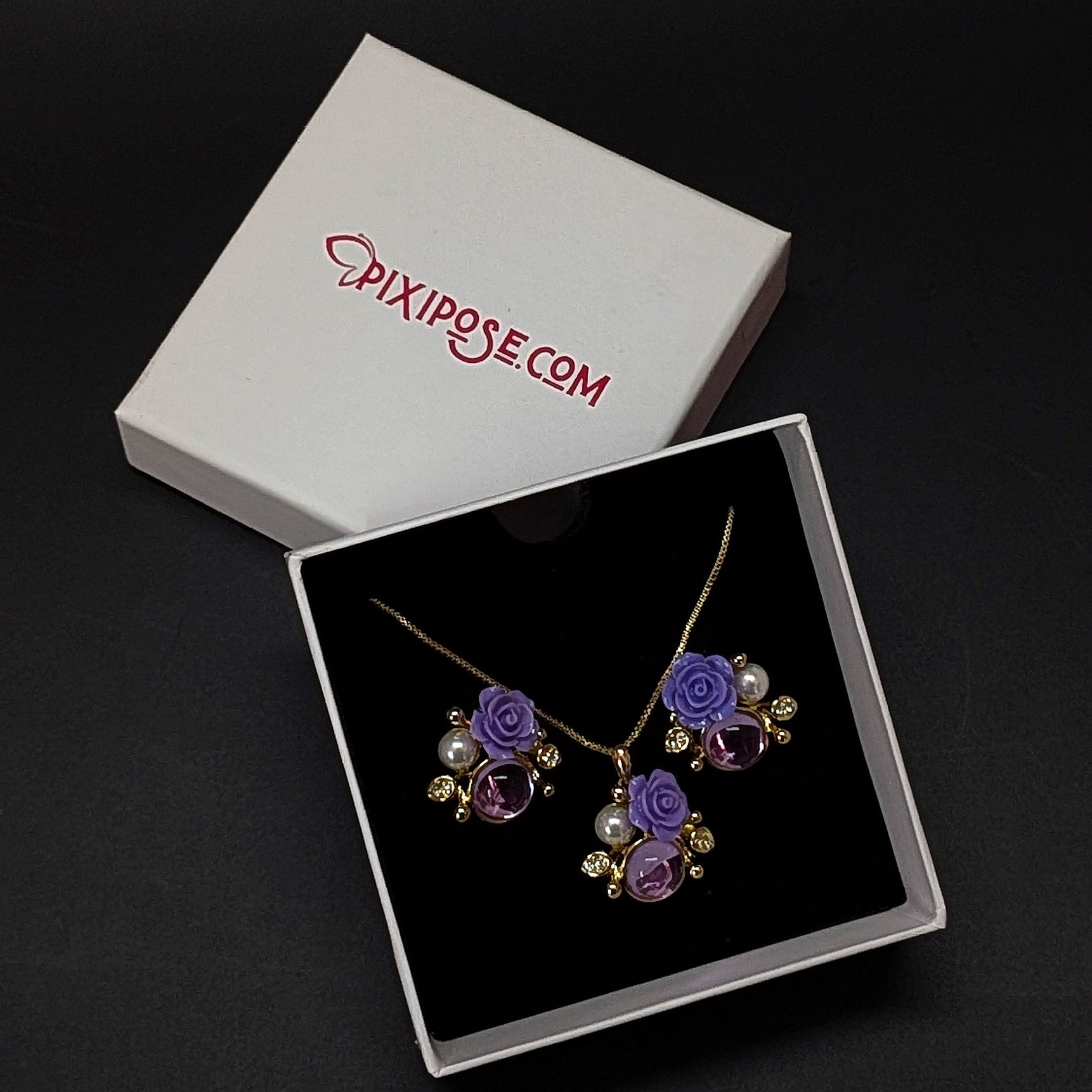 Purple Rose Floral Jewelry Set for Women