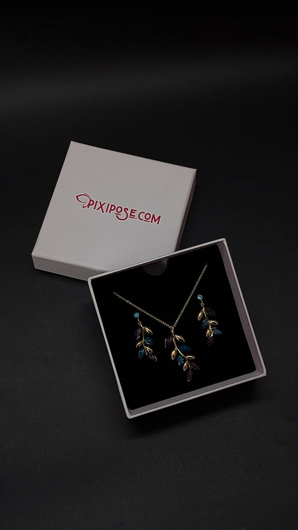Elegant Leaf Pendant Set with Danglers