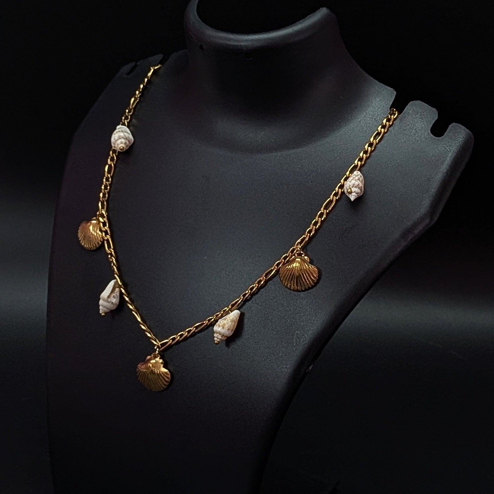 Gold Shell Pearl Charm Necklace