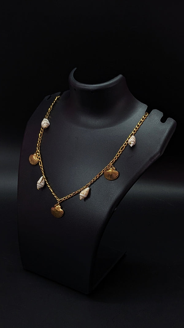 Gold Shell Pearl Charm Necklace