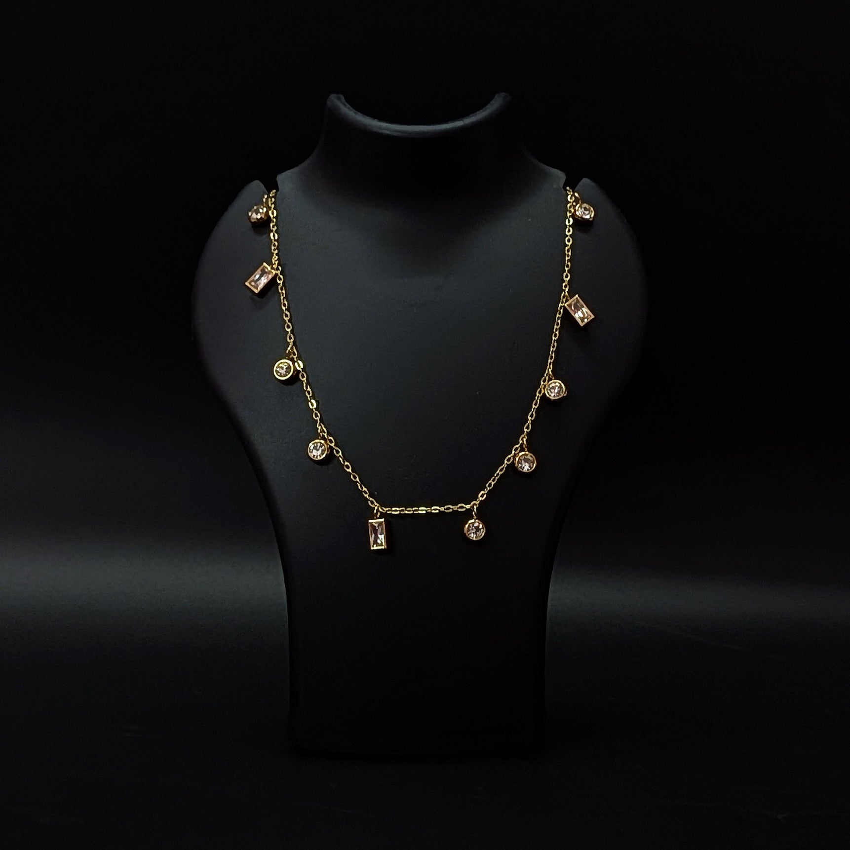 Crystal Drop Gold Finish Charm Necklace
