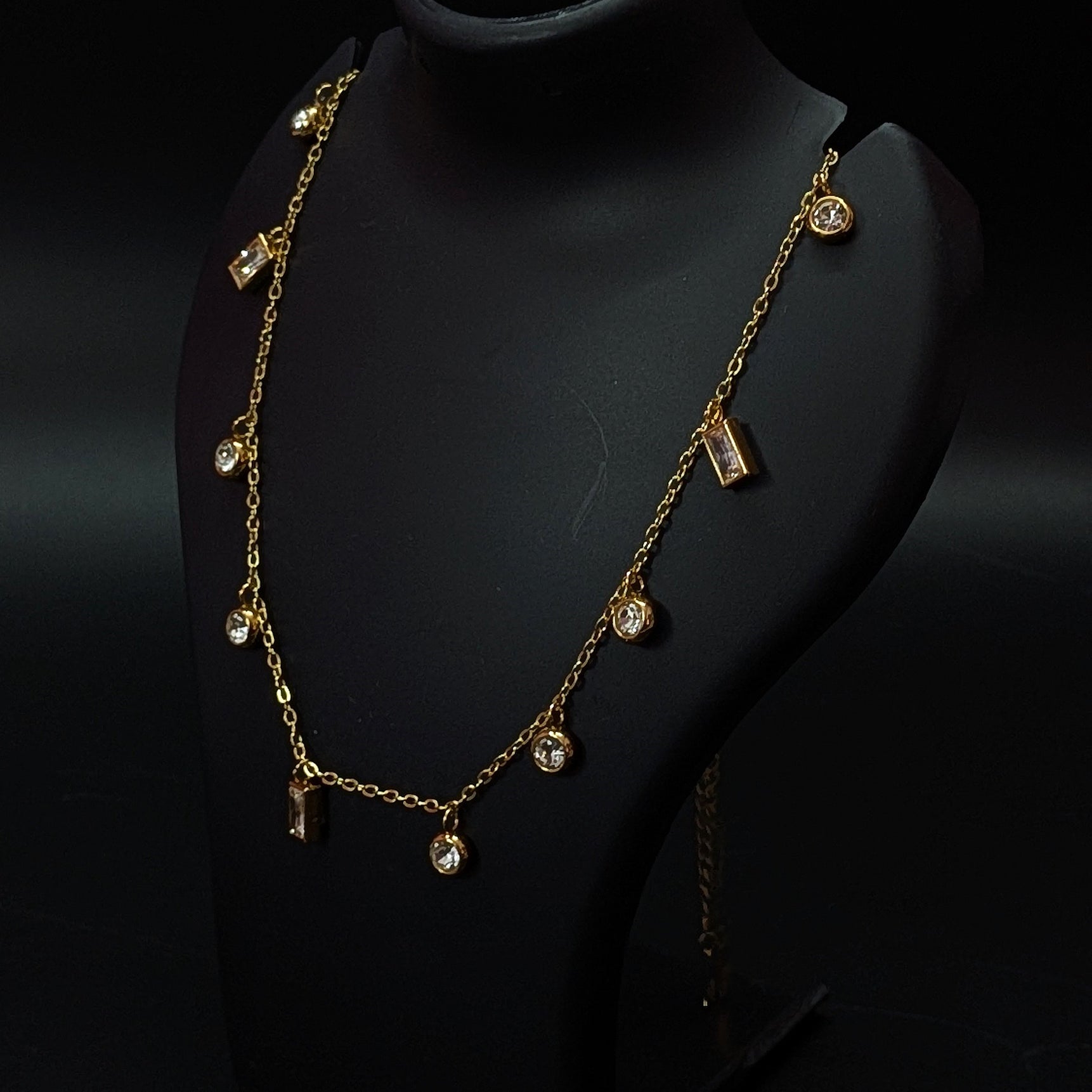 Crystal Drop Gold Finish Charm Necklace