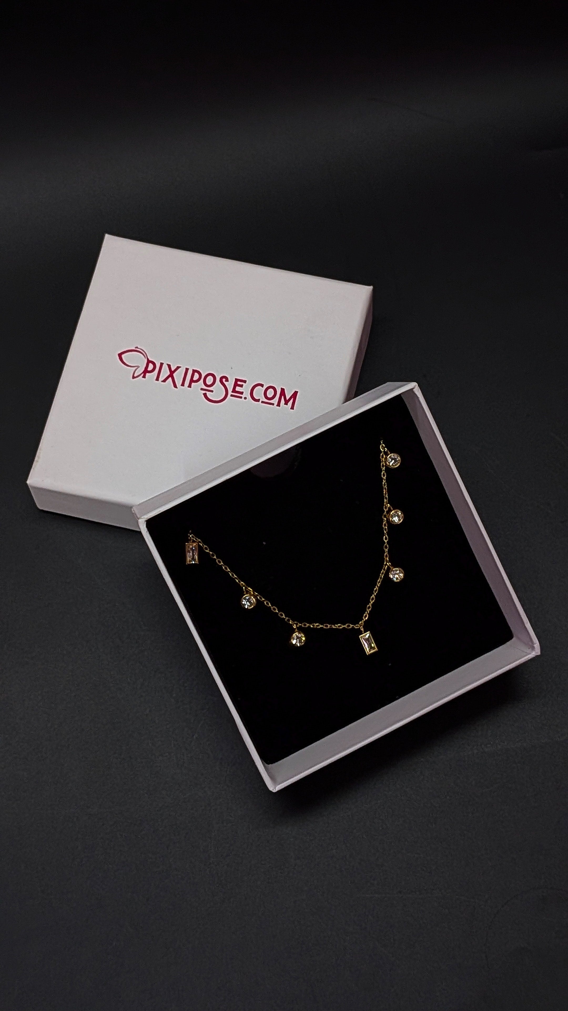 Crystal Drop Gold Finish Charm Necklace