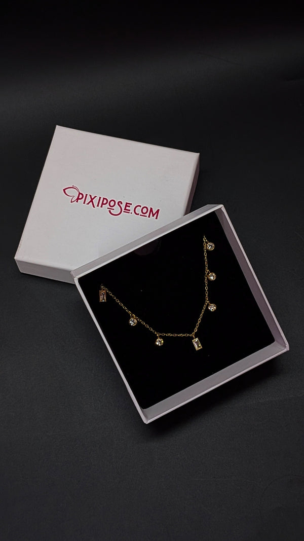 Crystal Drop Gold Finish Charm Necklace
