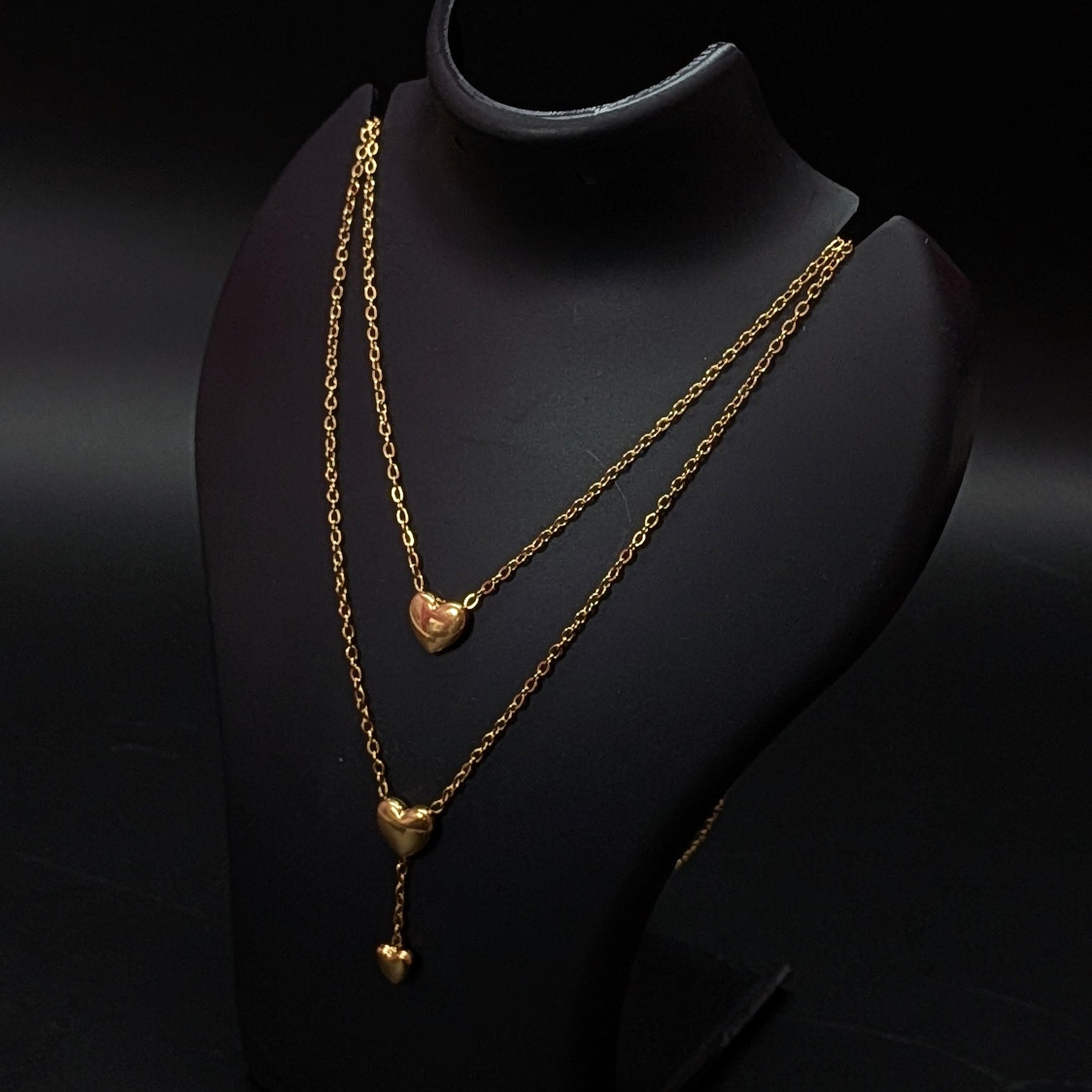 Double Layer Gold Heart Pendant Necklace