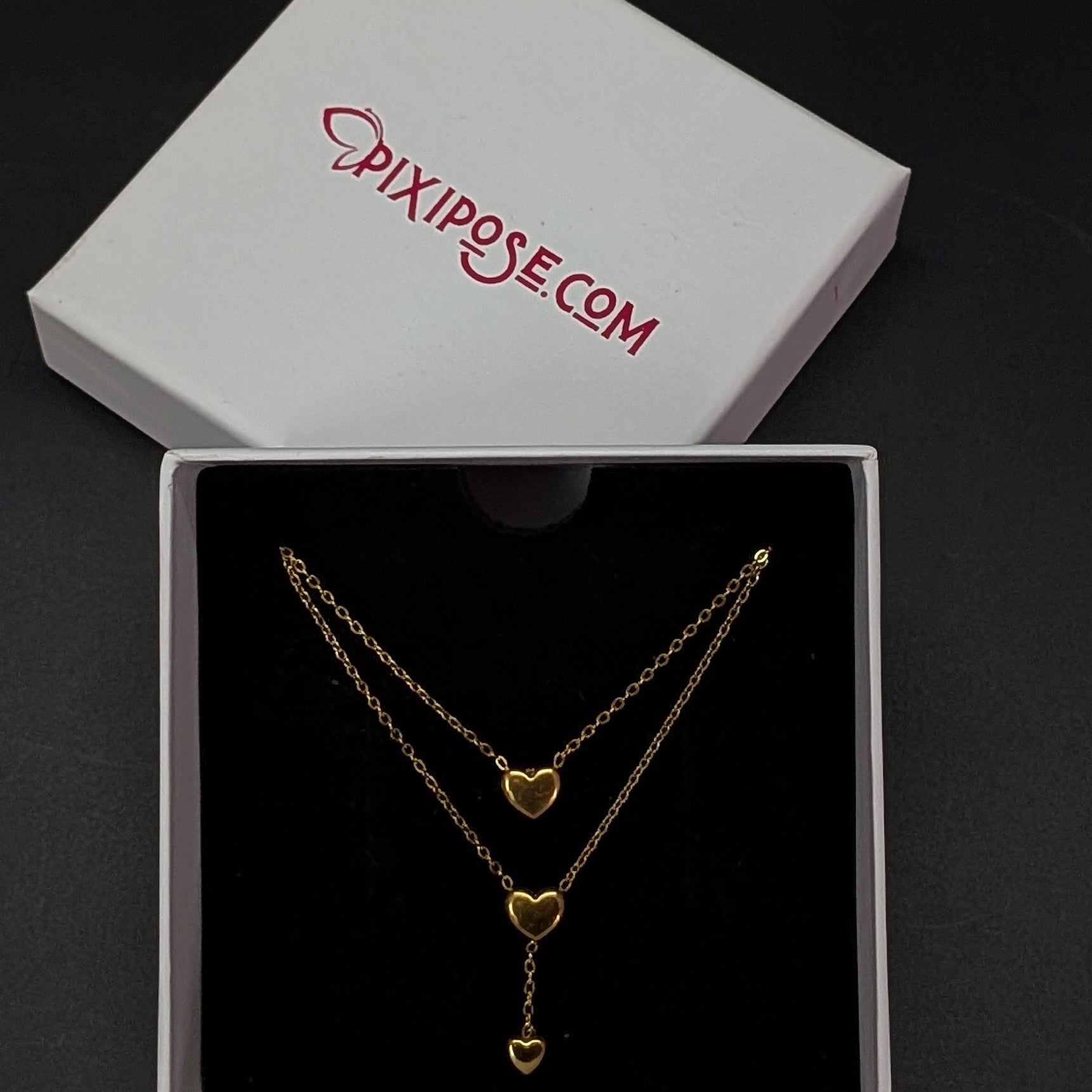 Double Layer Gold Heart Pendant Necklace
