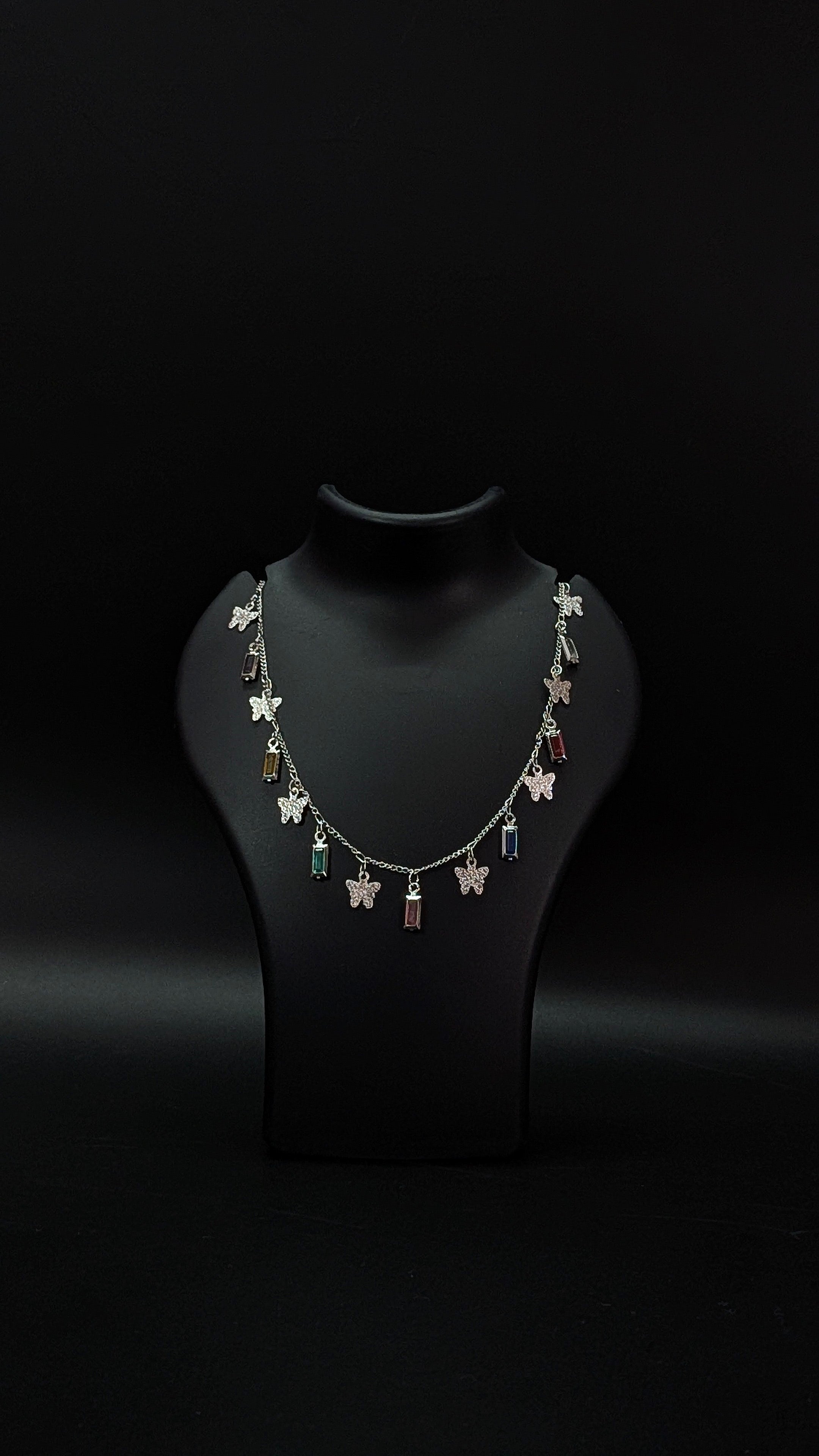 Silver Butterfly Multicolor Pendant Necklace