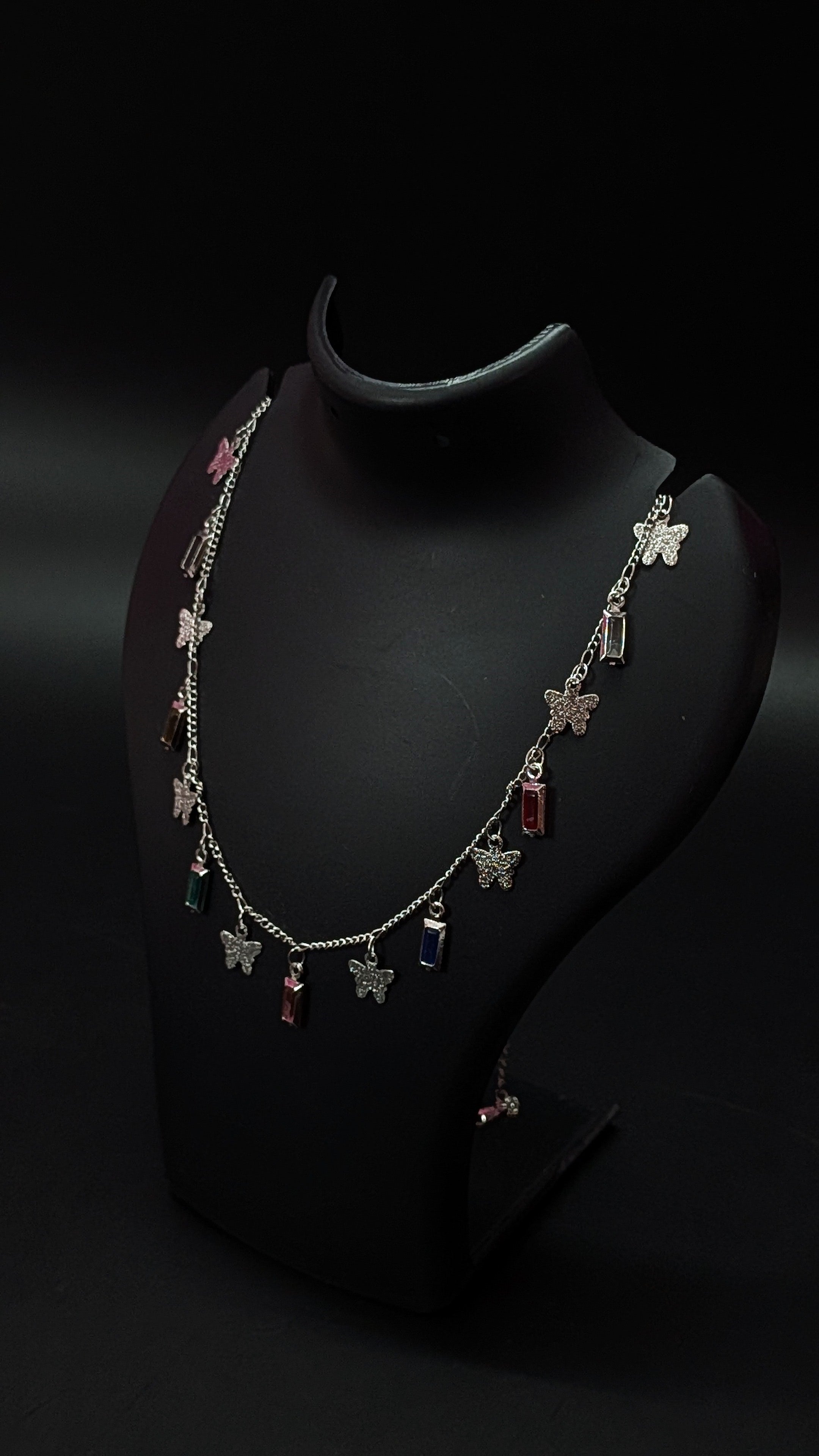 Silver Butterfly Multicolor Pendant Necklace