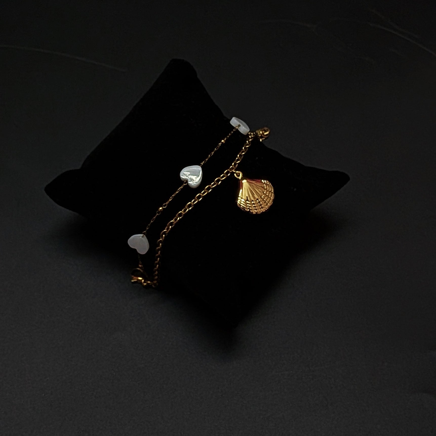 Gold Ocean Shell Heart Charm Bracelet