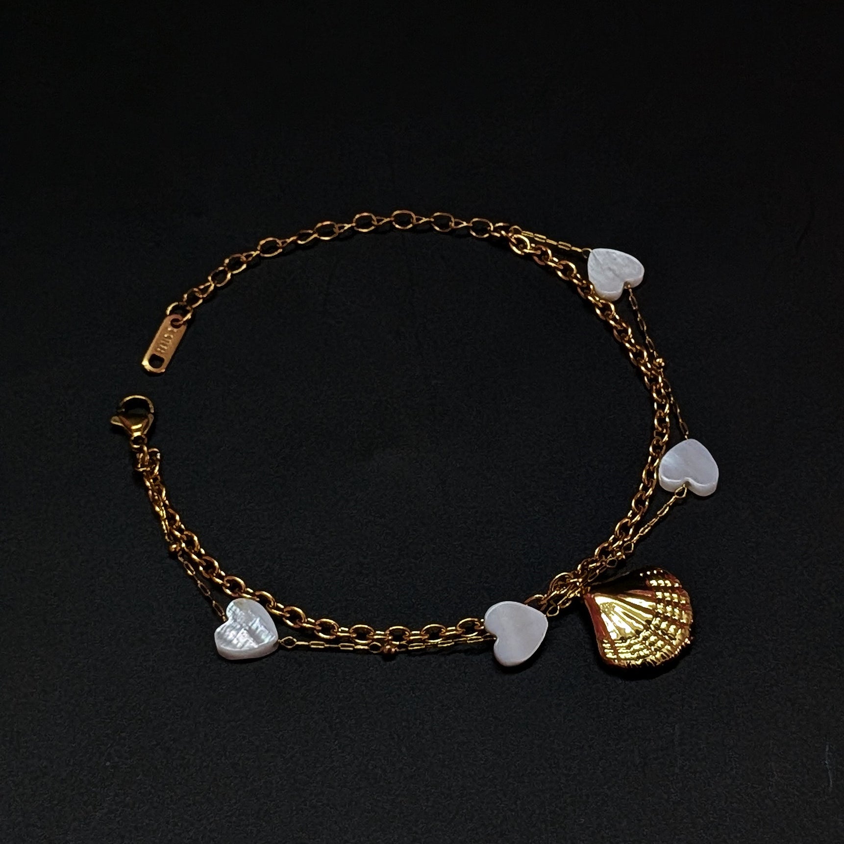 Gold Ocean Shell Heart Charm Bracelet
