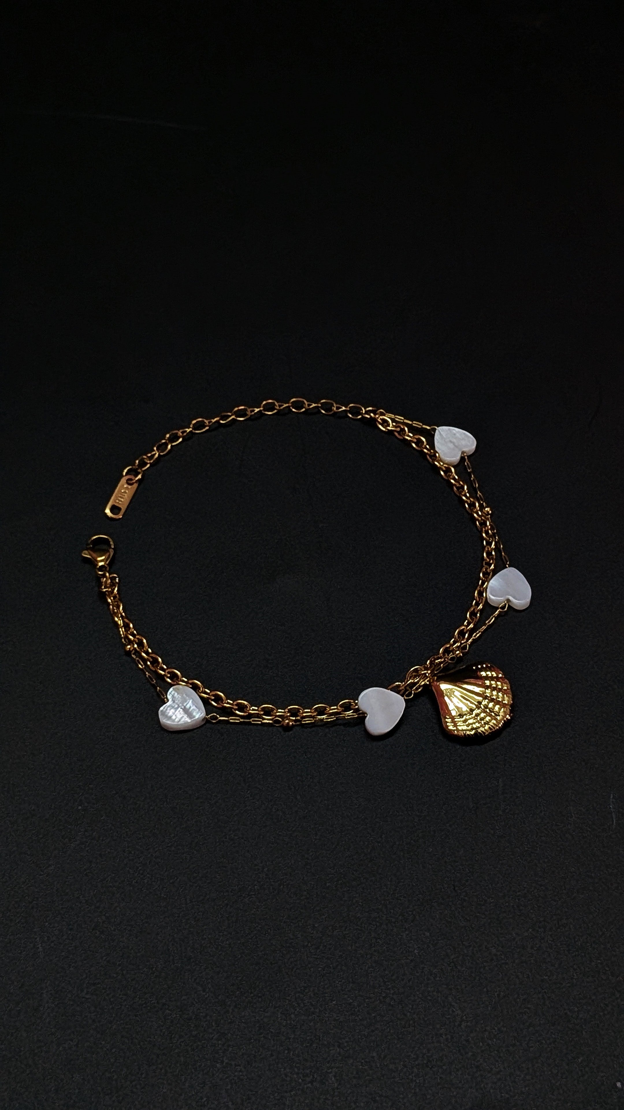 Gold Ocean Shell Heart Charm Bracelet