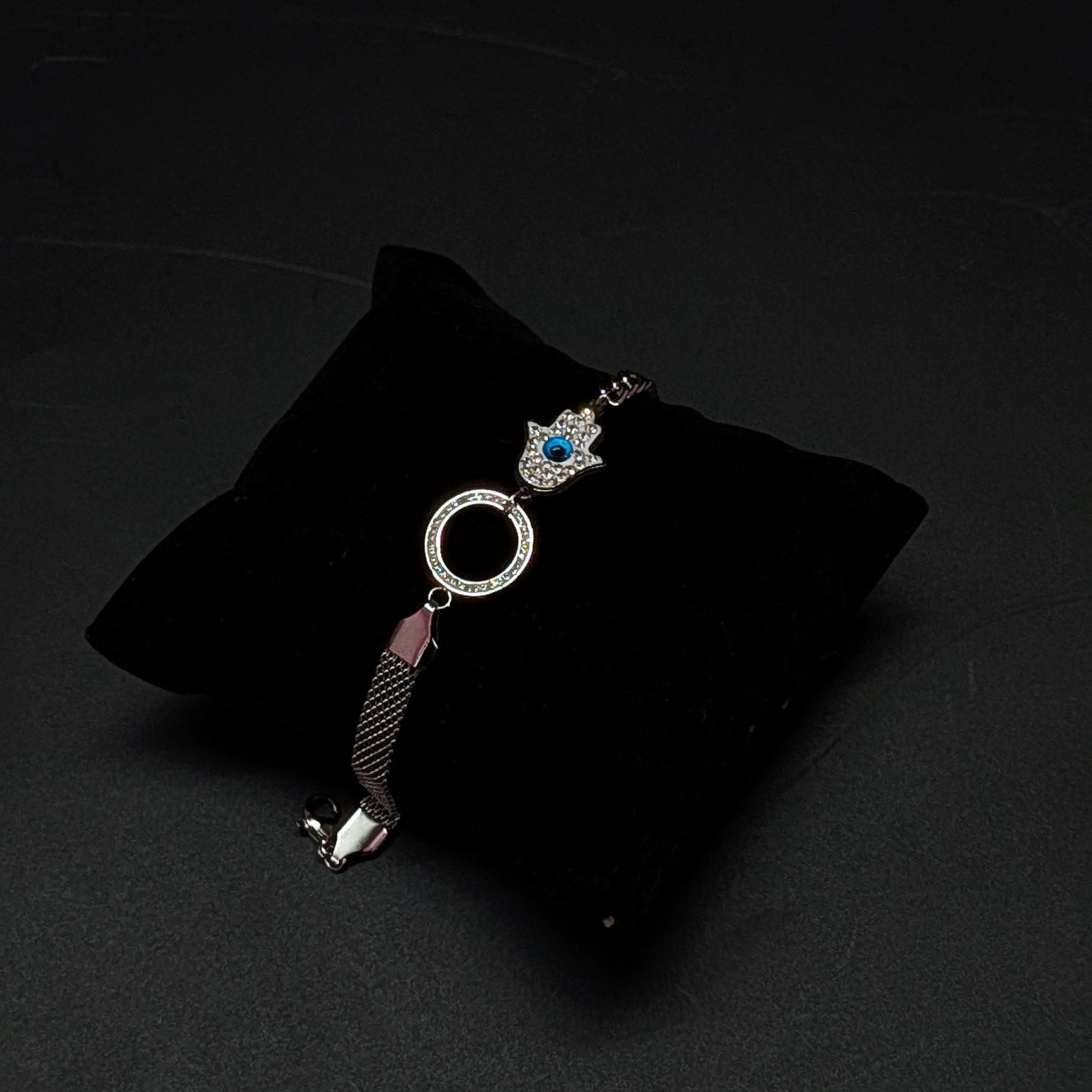Silver Hamsa Evil Eye Protection Charm Bracelet