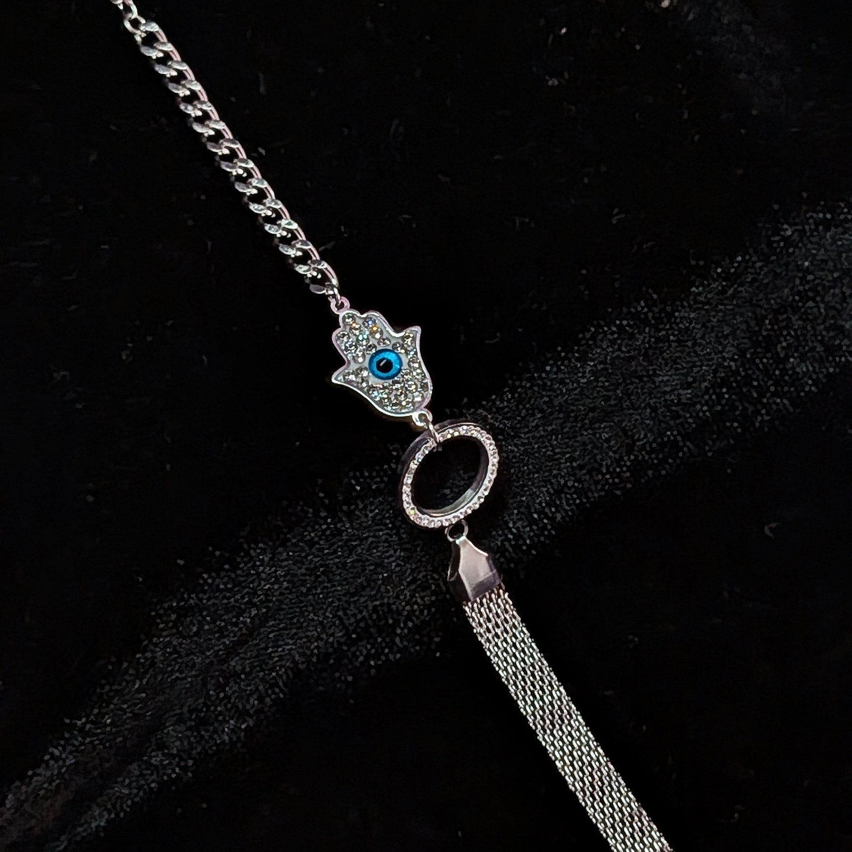 Silver Hamsa Evil Eye Protection Charm Bracelet