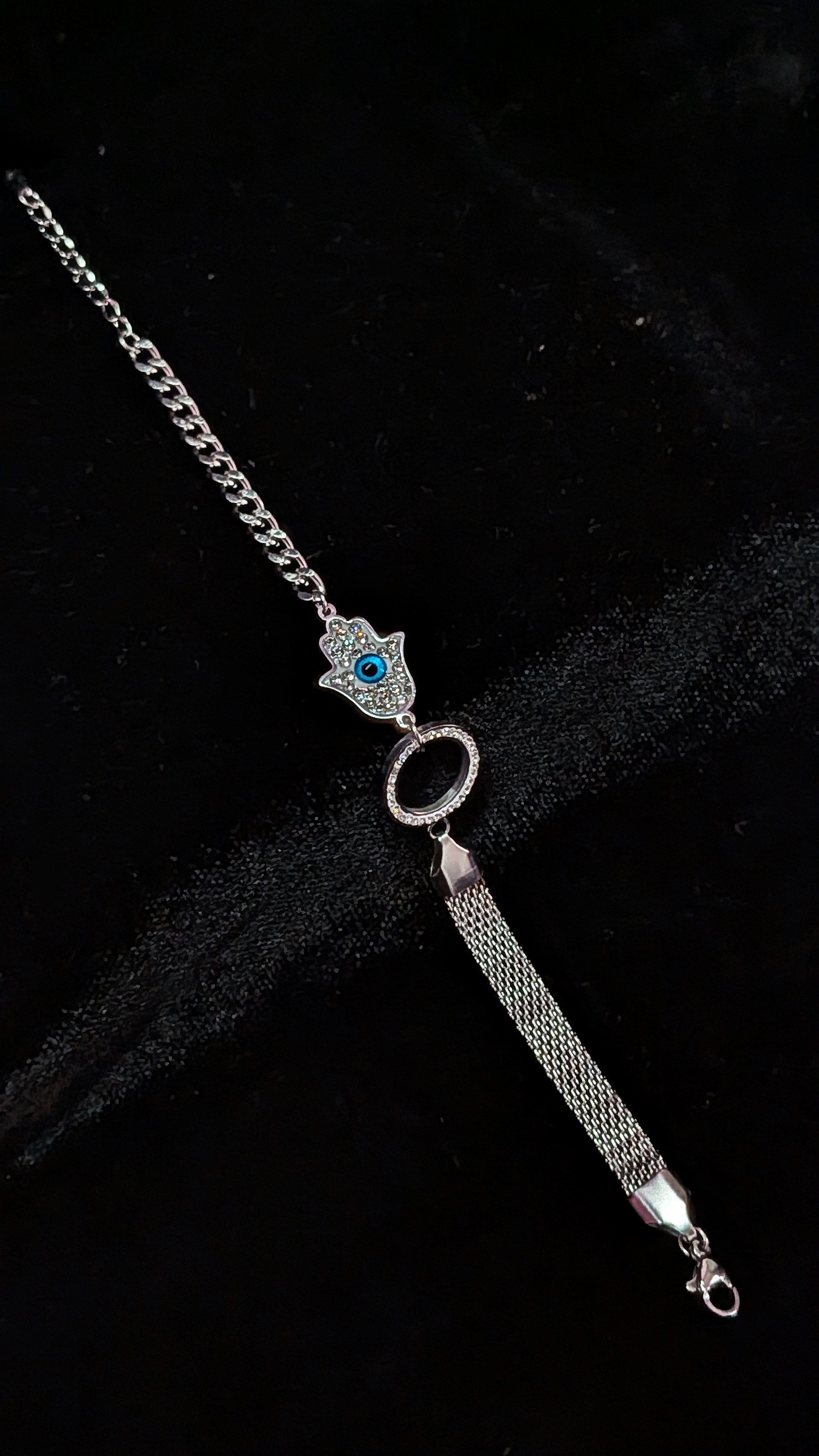 Silver Hamsa Evil Eye Protection Charm Bracelet