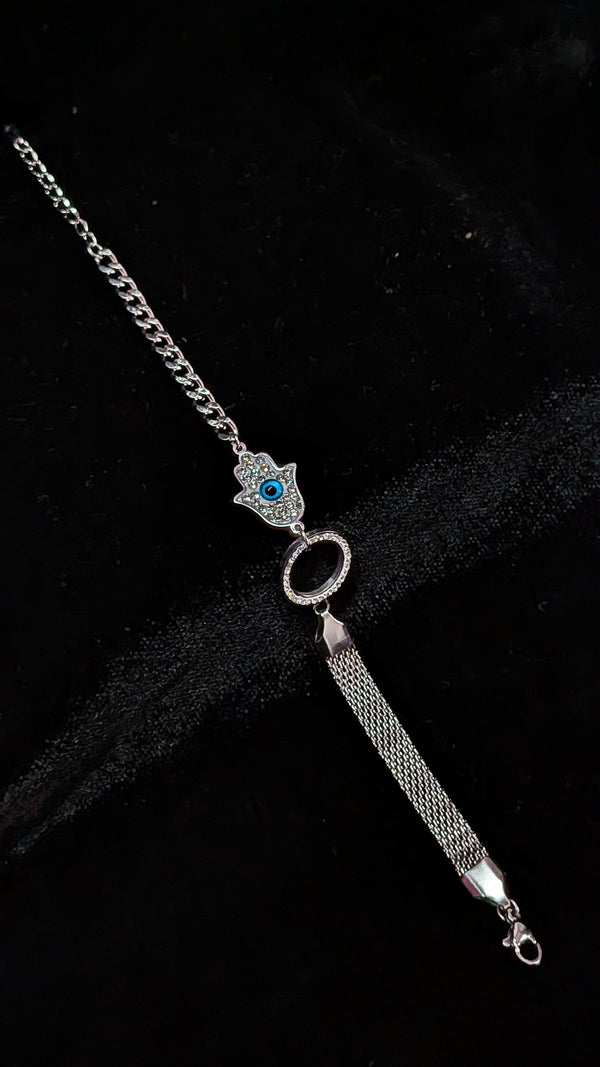 Silver Hamsa Evil Eye Protection Charm Bracelet