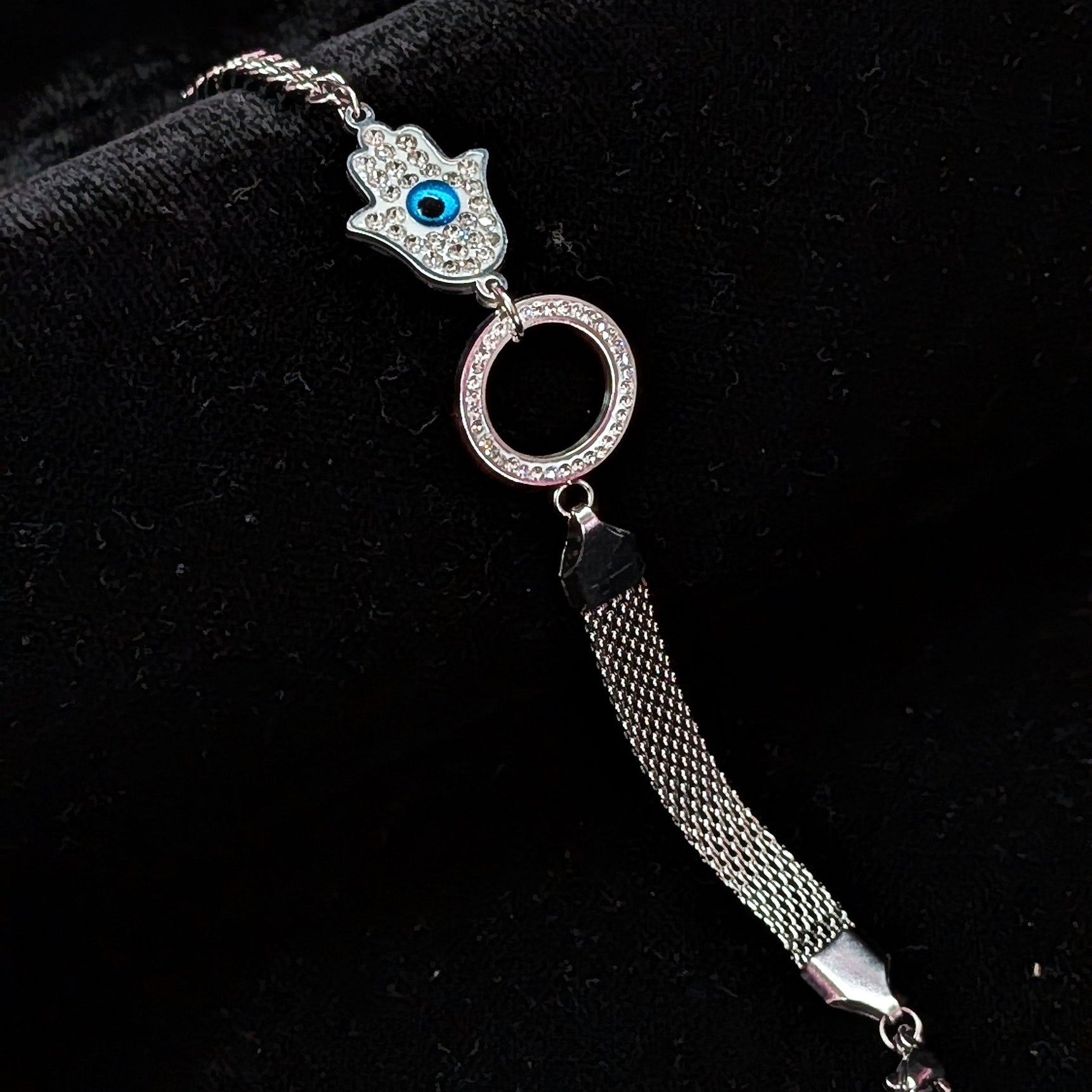 Silver Hamsa Evil Eye Protection Charm Bracelet