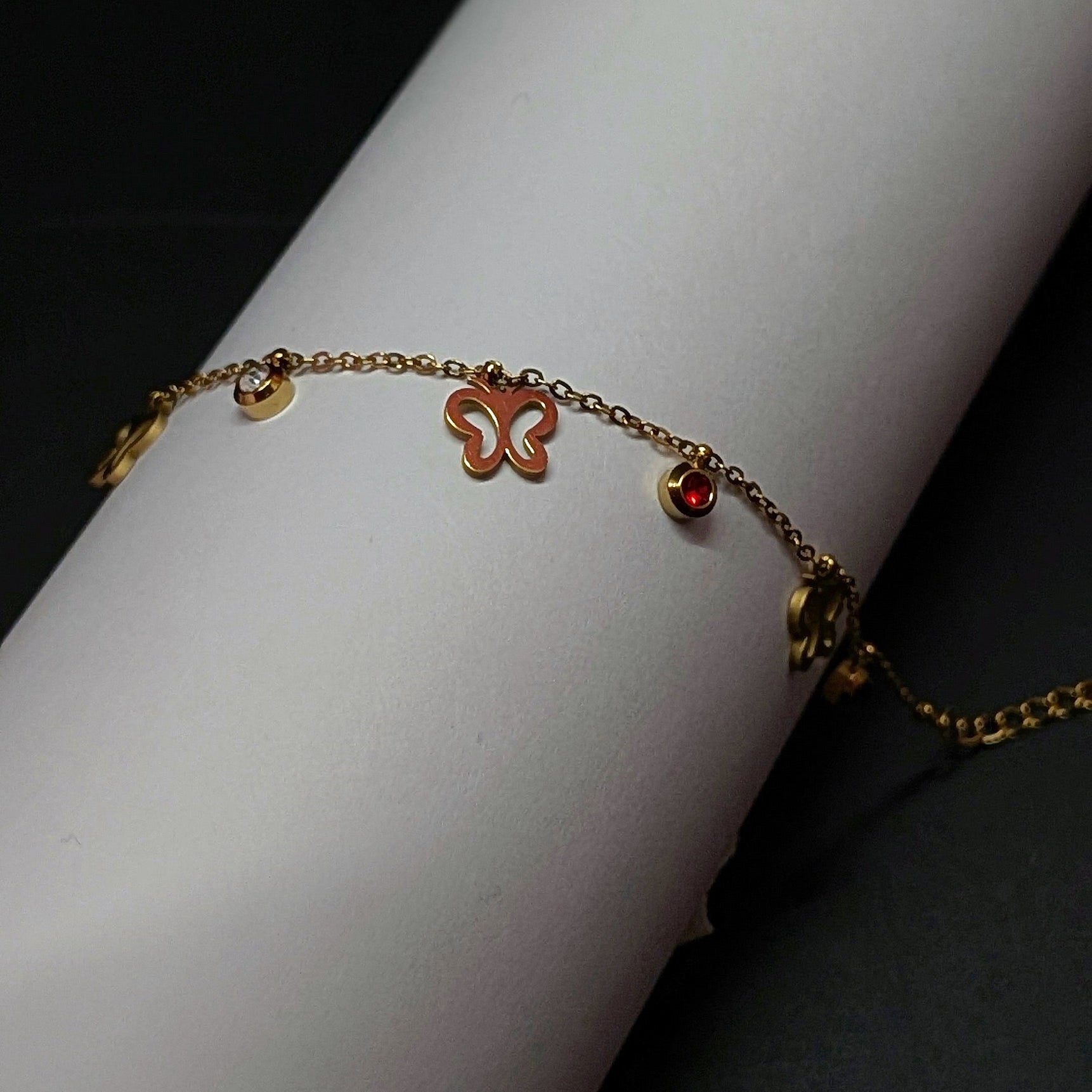Gold Butterfly Enamel Adjustable Chain Charm Bracelet