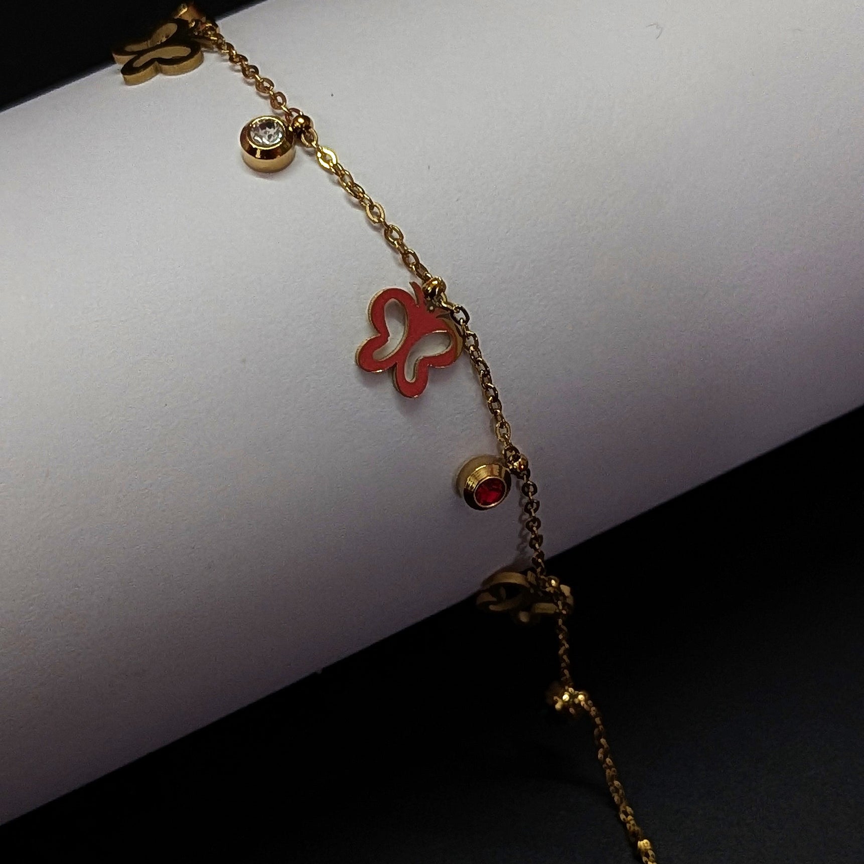 Gold Butterfly Enamel Adjustable Chain Charm Bracelet