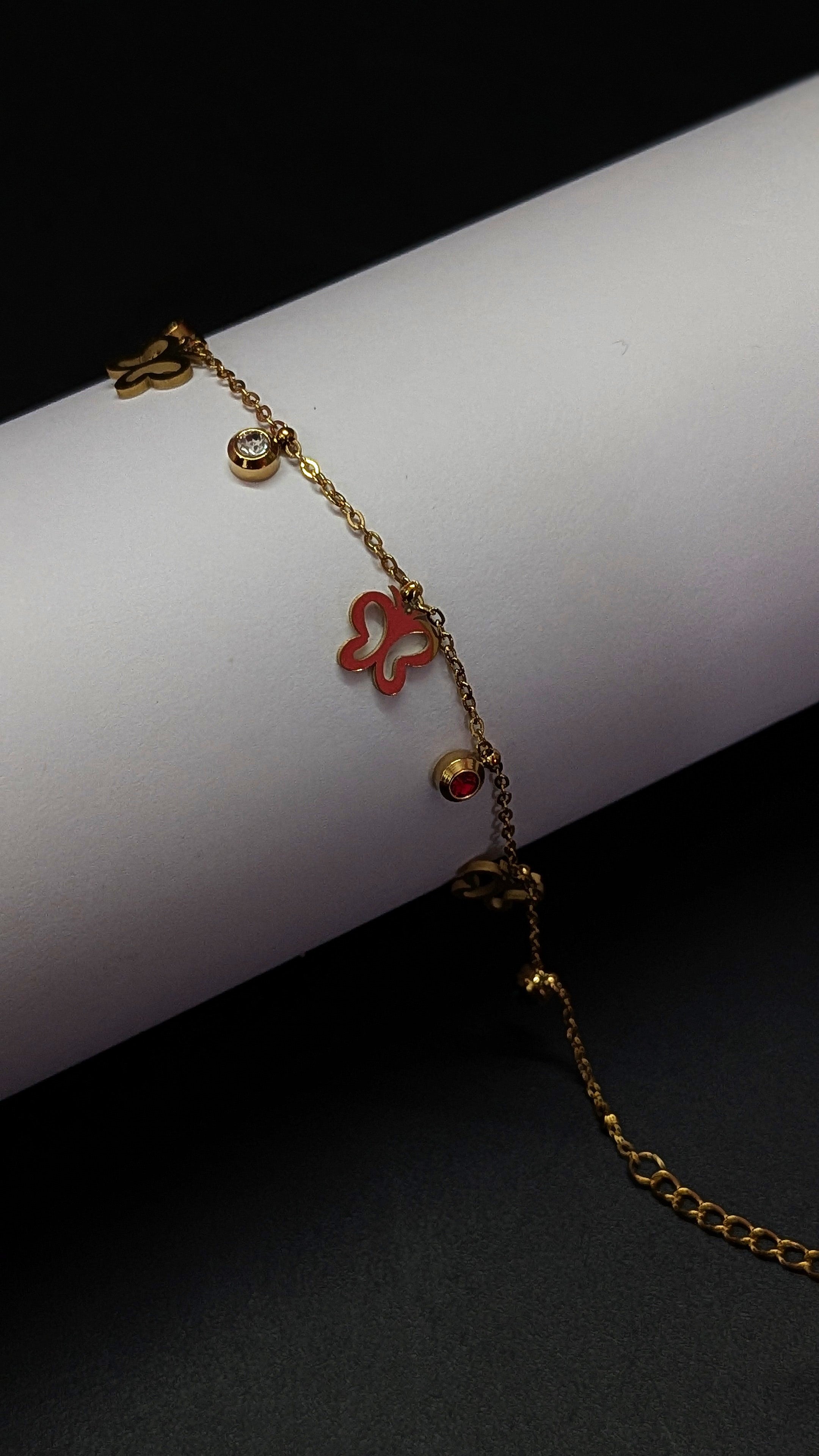 Gold Butterfly Enamel Adjustable Chain Charm Bracelet
