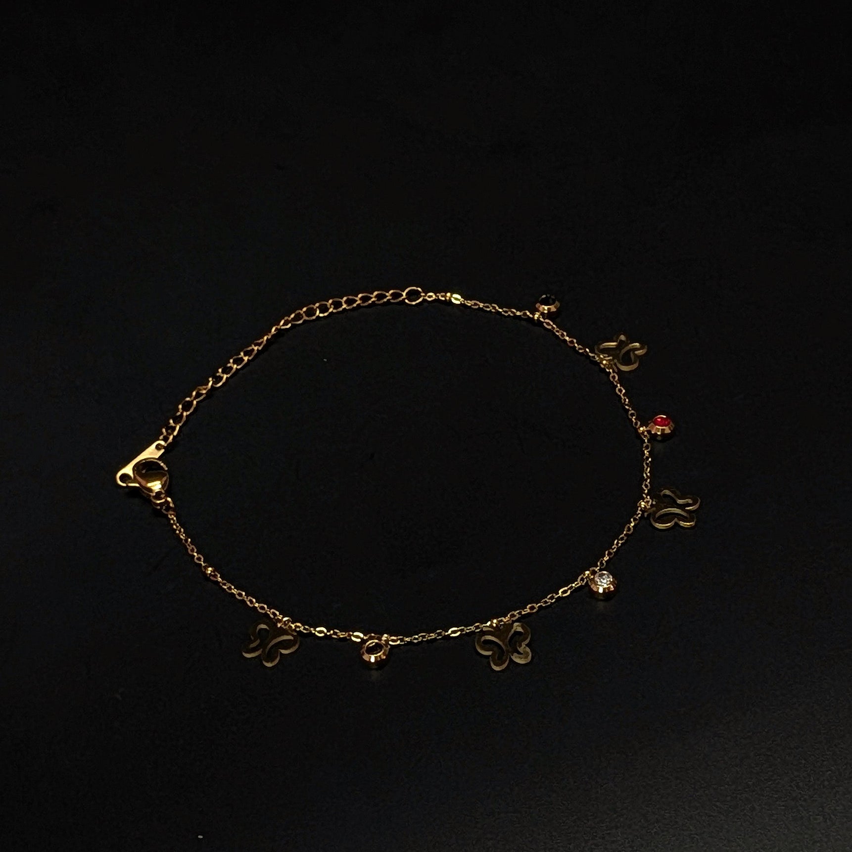 Gold Butterfly Enamel Adjustable Chain Charm Bracelet