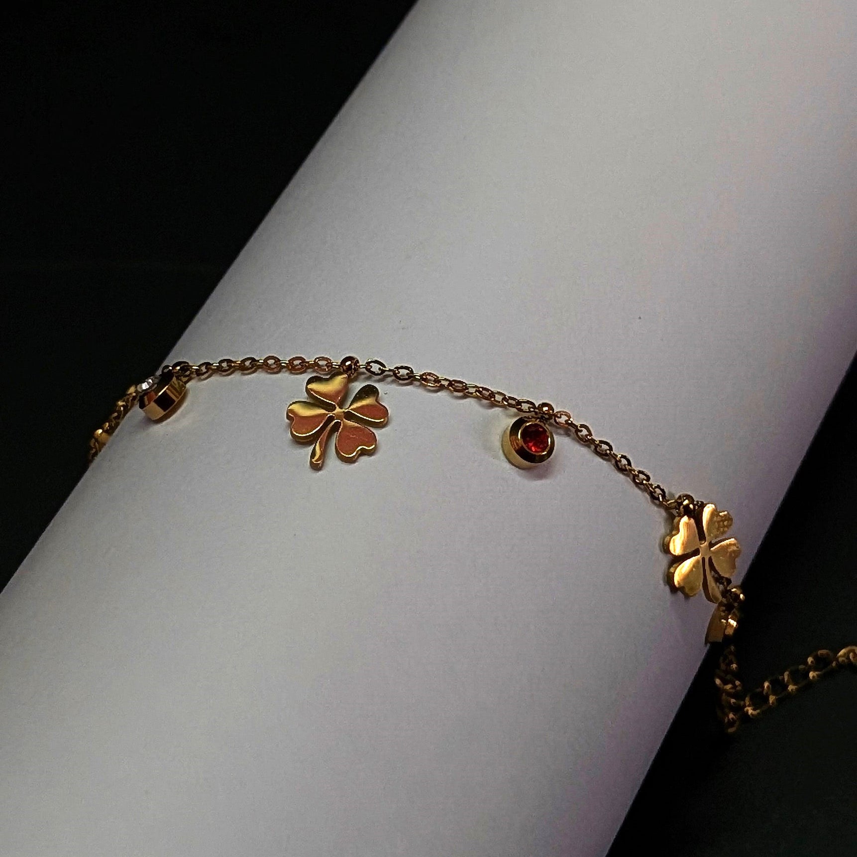 Gold four leaf lucky clover charm bracelet