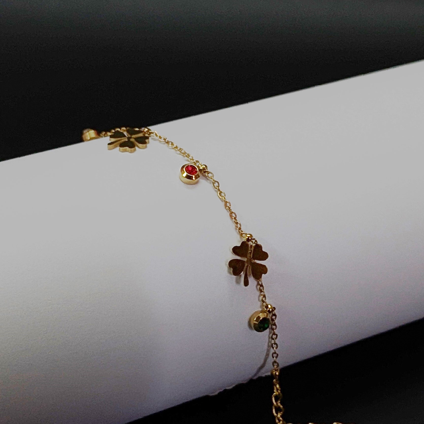 Gold four leaf lucky clover charm bracelet