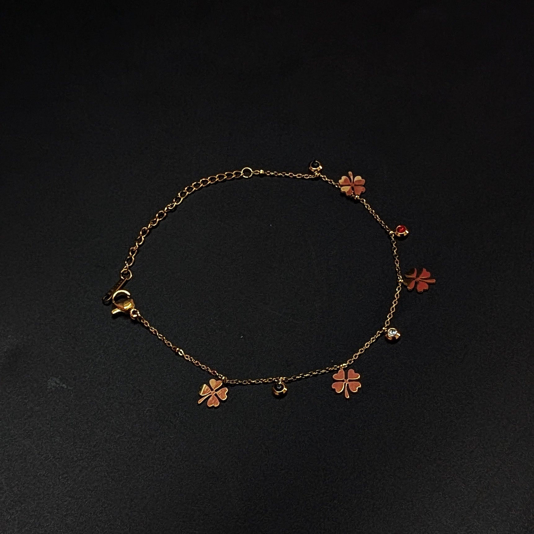 Gold four leaf lucky clover charm bracelet