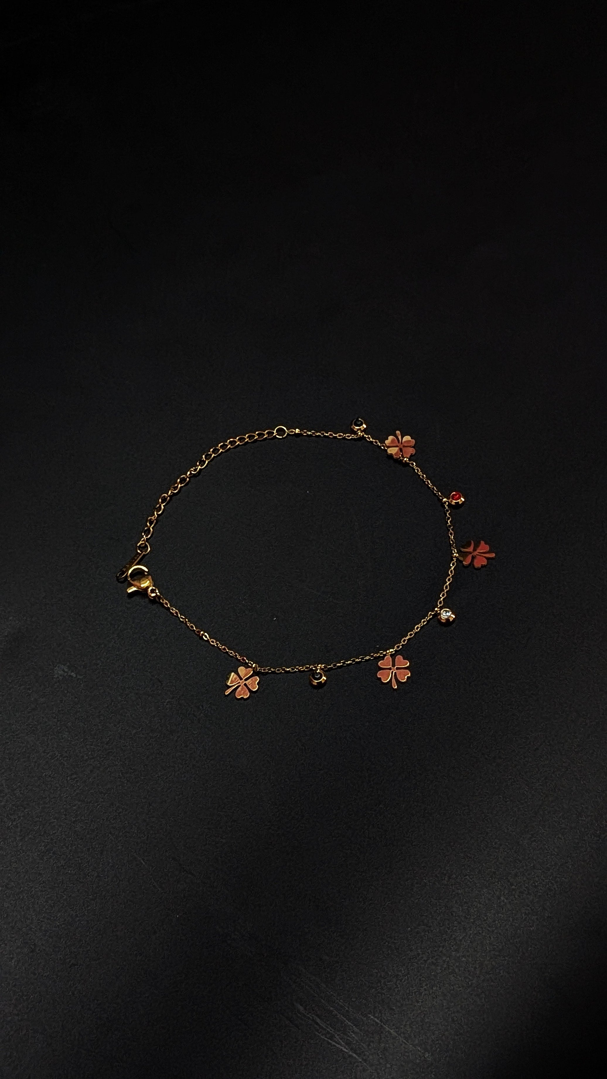 Gold four leaf lucky clover charm bracelet