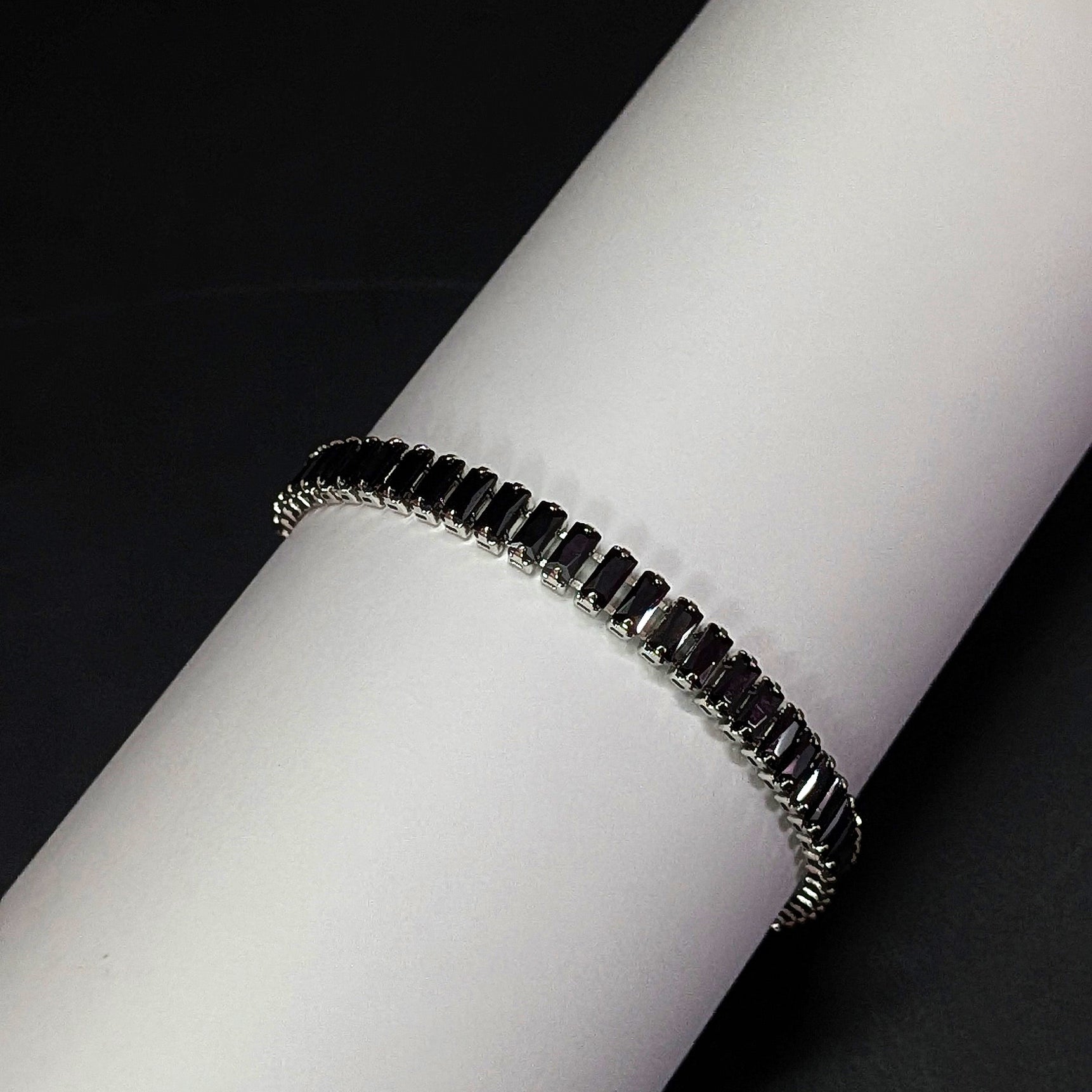 Classic Black Crystal Tennis Bracelet – Silver Finish