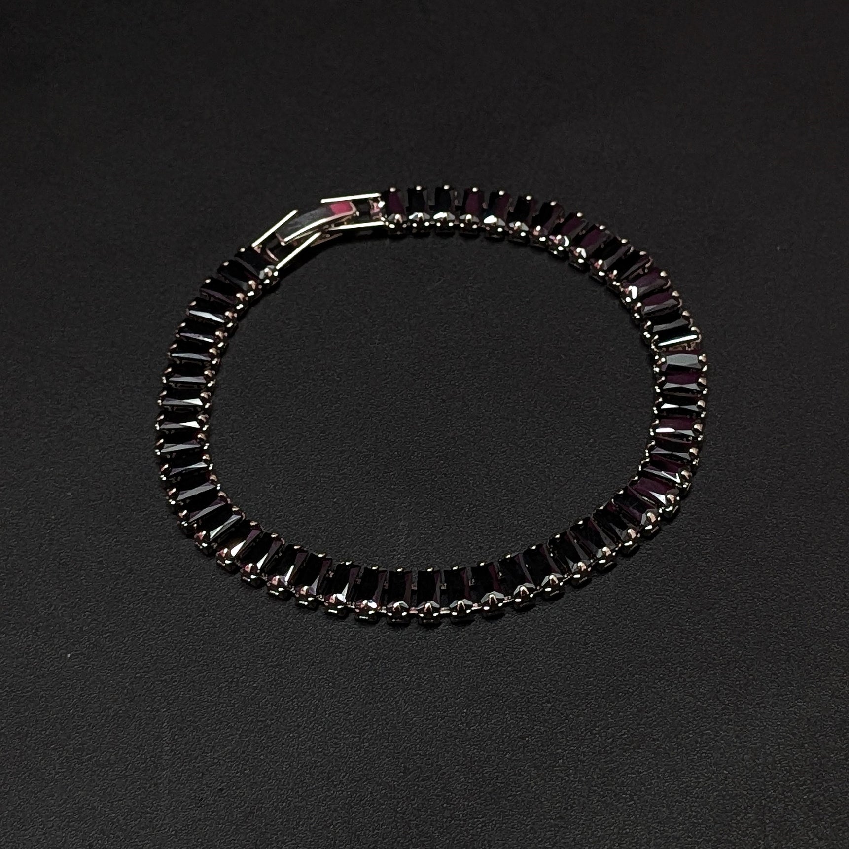 Classic Black Crystal Tennis Bracelet – Silver Finish