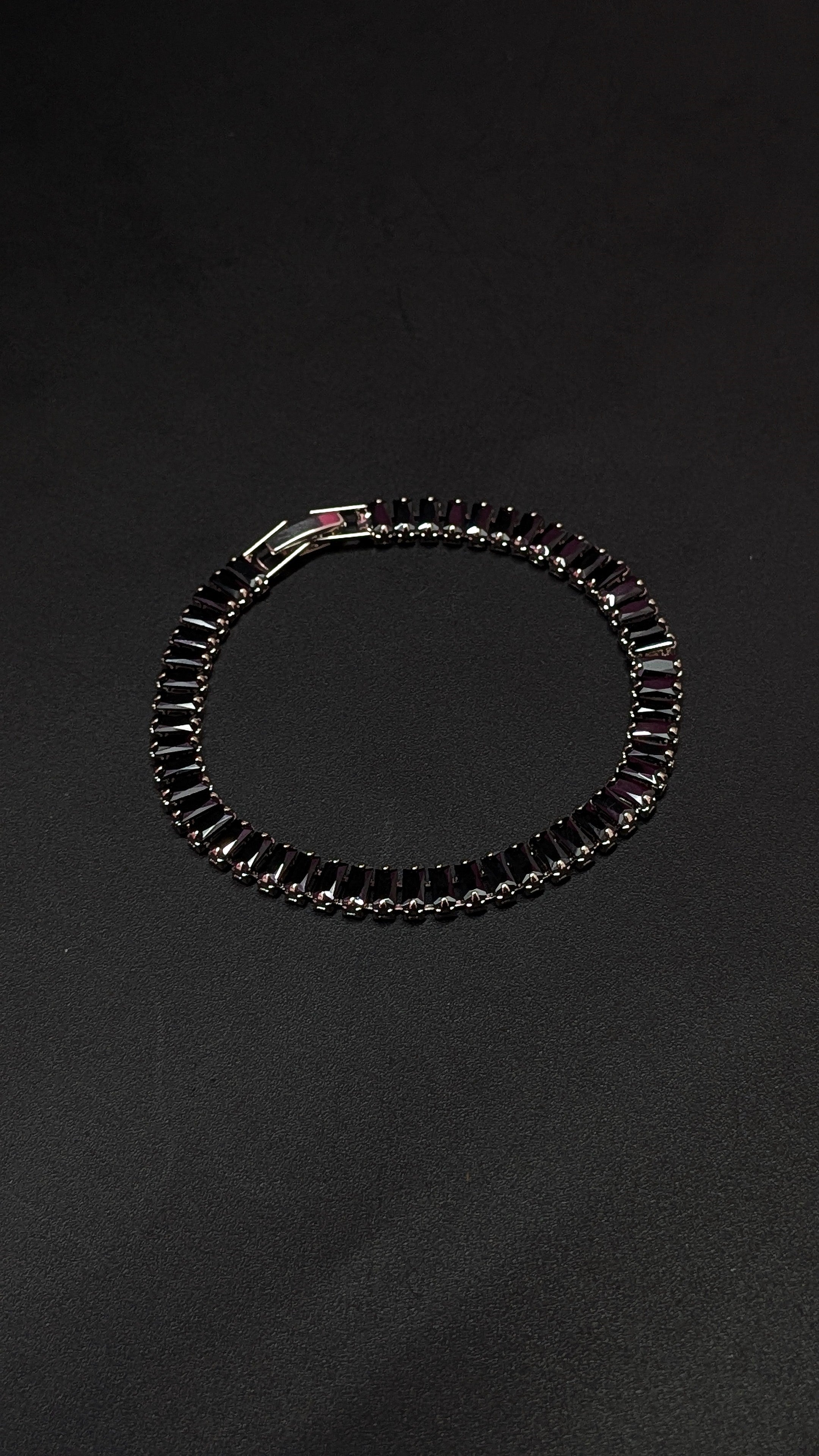 Classic Black Crystal Tennis Bracelet – Silver Finish