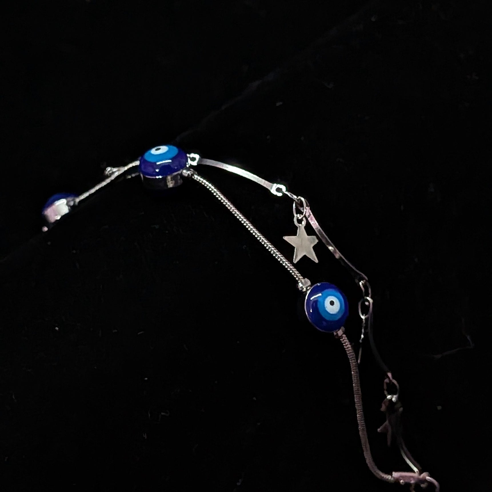 Evil Eye Charm Bracelet with Stars – Silver Protection Jewelry