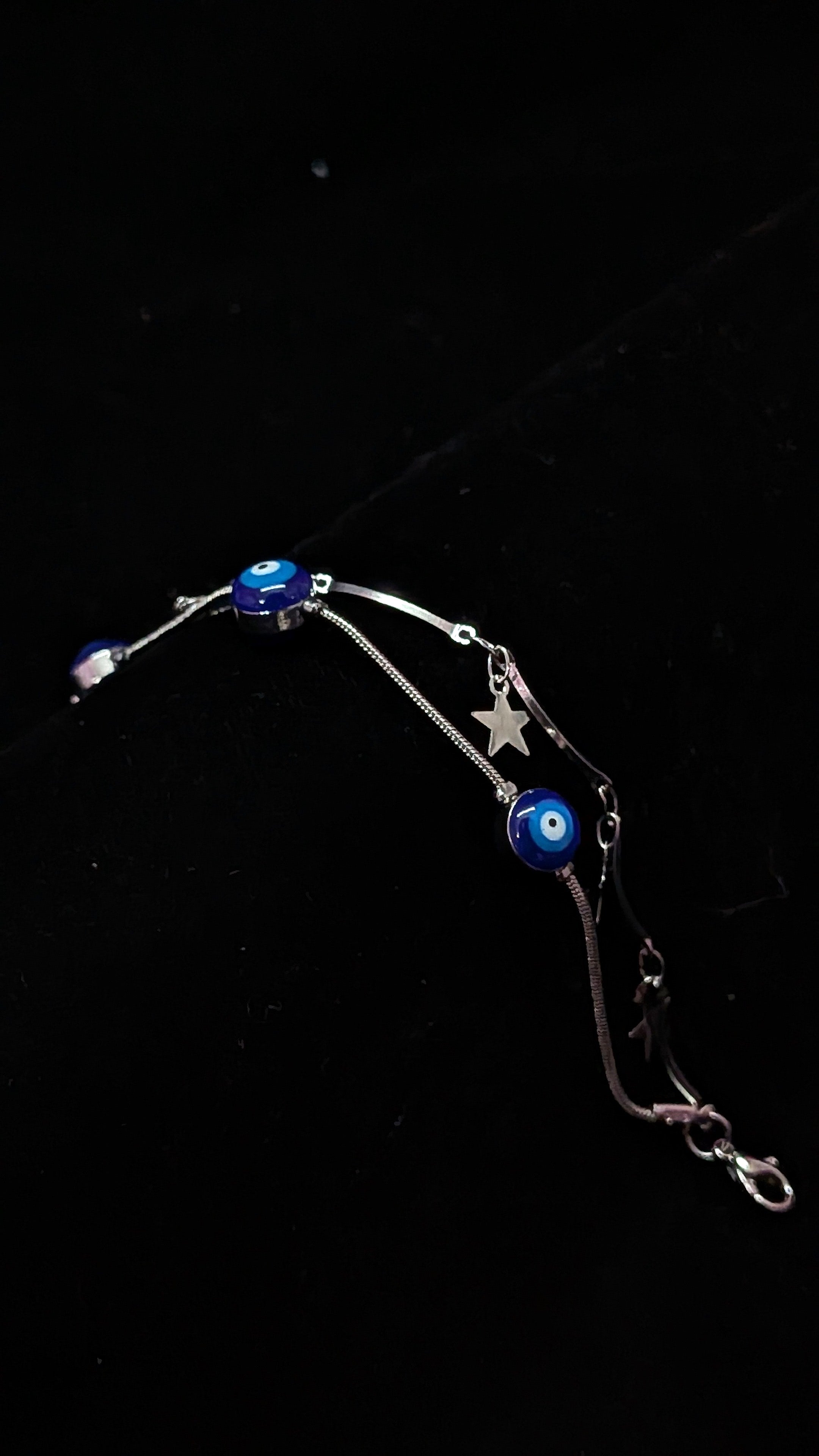 Evil Eye Charm Bracelet with Stars – Silver Protection Jewelry