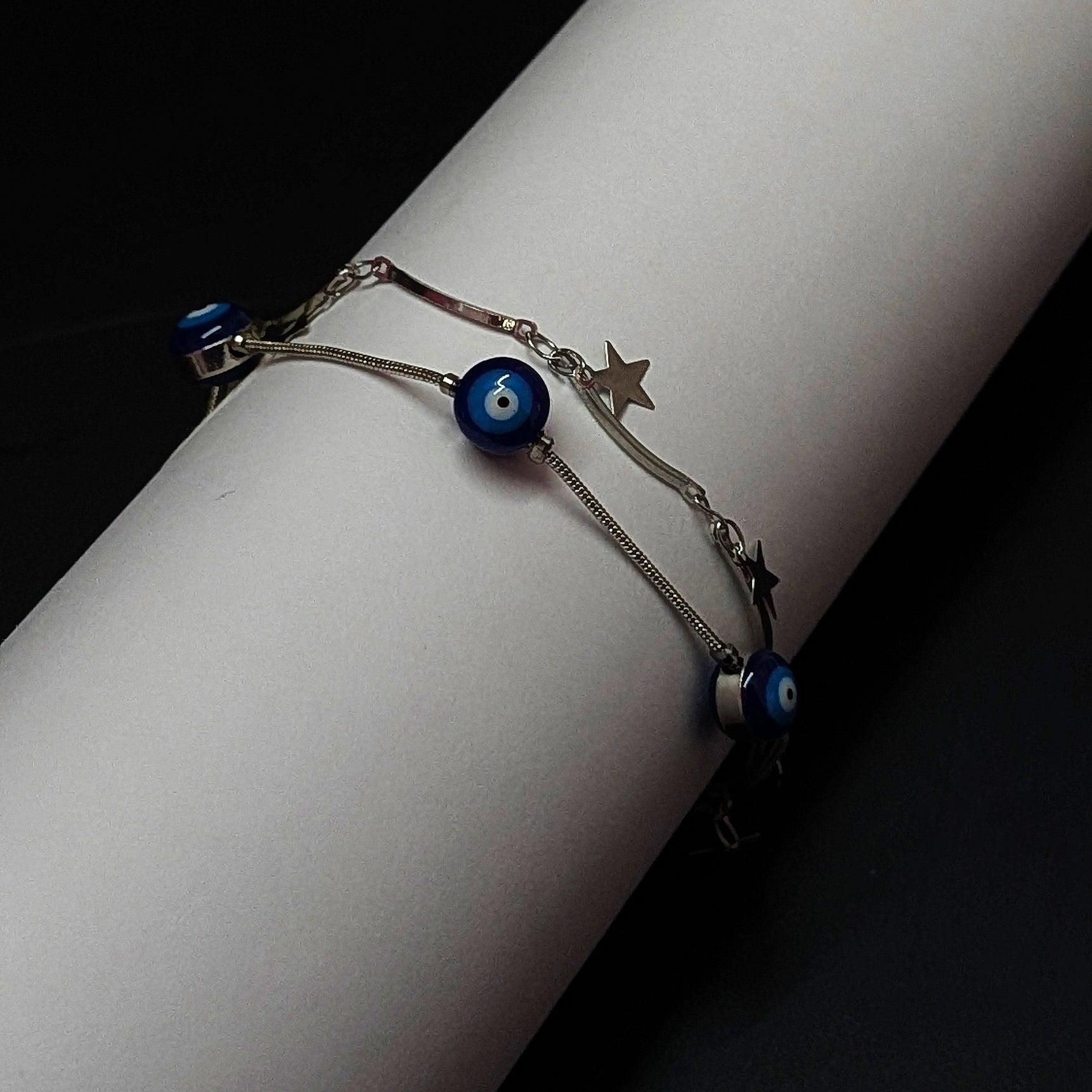 Evil Eye Charm Bracelet with Stars – Silver Protection Jewelry
