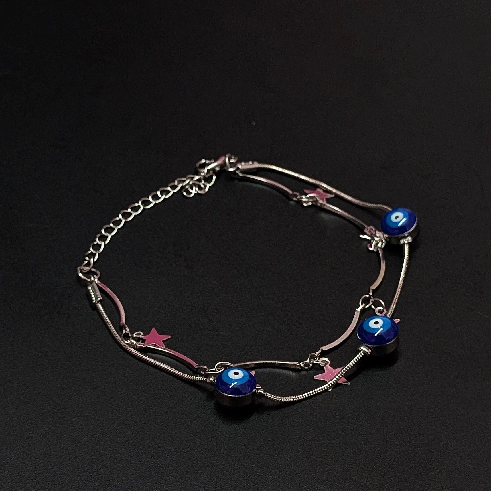 Evil Eye Charm Bracelet with Stars – Silver Protection Jewelry