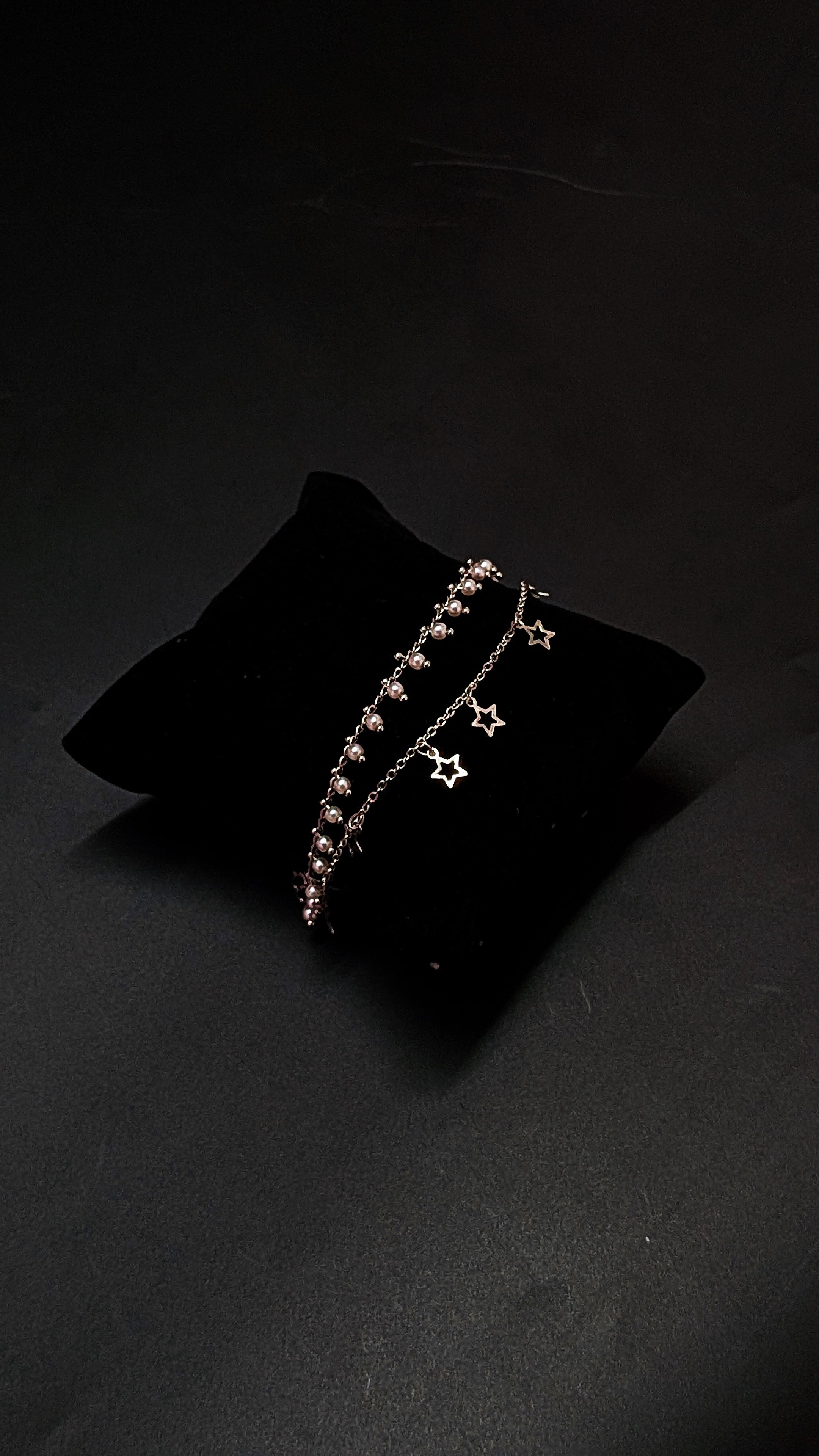 Silver Pearl & Star Charm Bracelet – Dual Layer Elegant Design