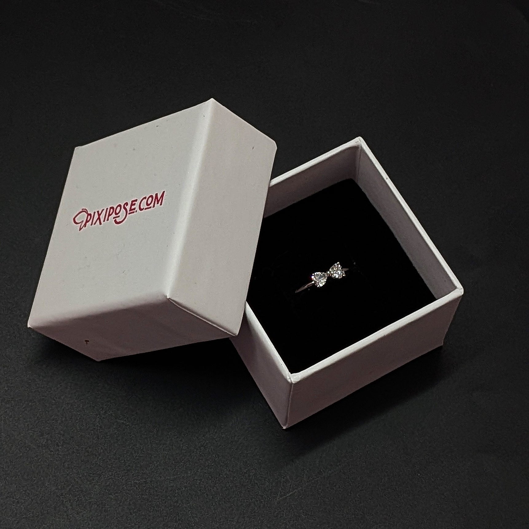 Radiant Crystal Bow Silver Adjustable Ring with Dainty