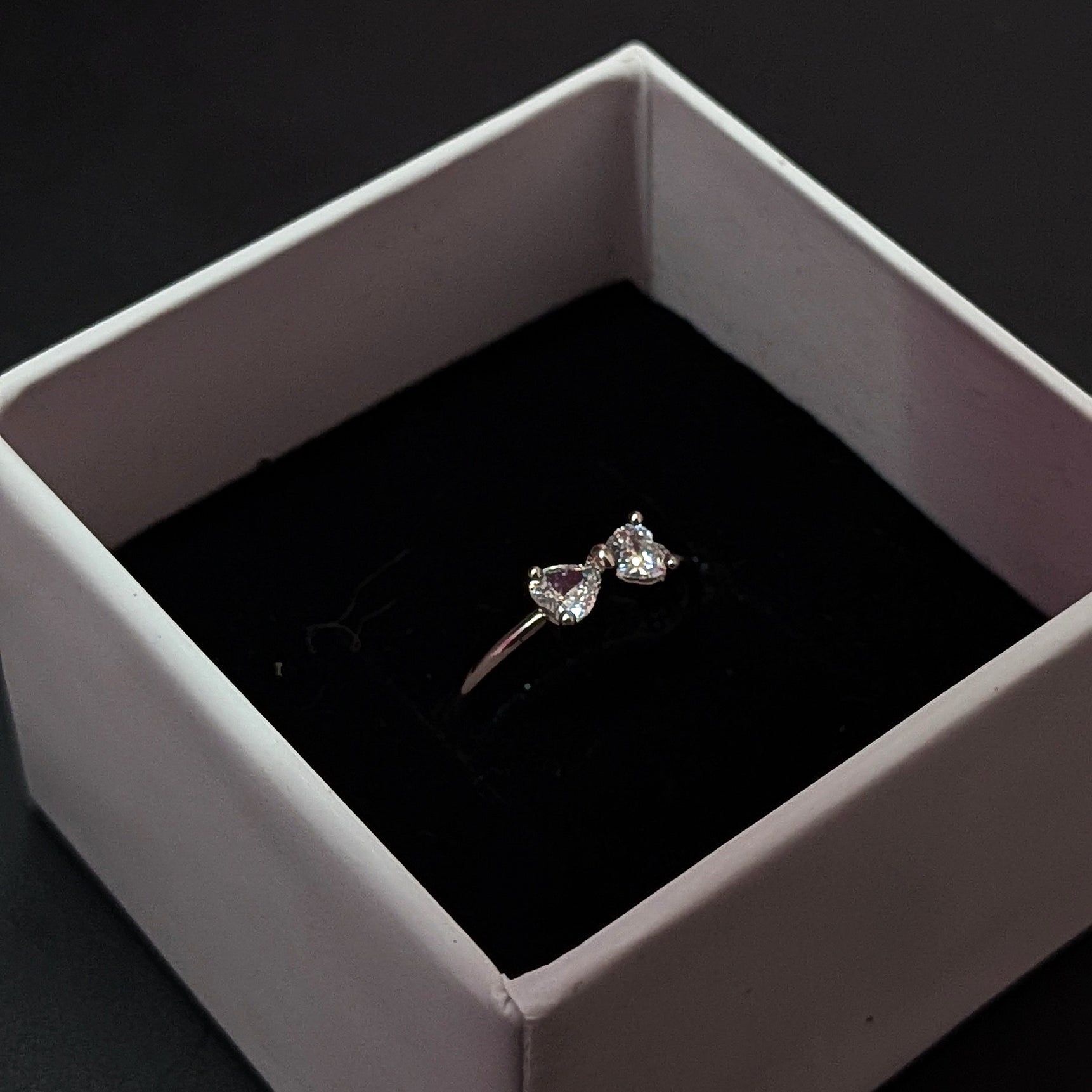 Radiant Crystal Bow Silver Adjustable Ring with Dainty