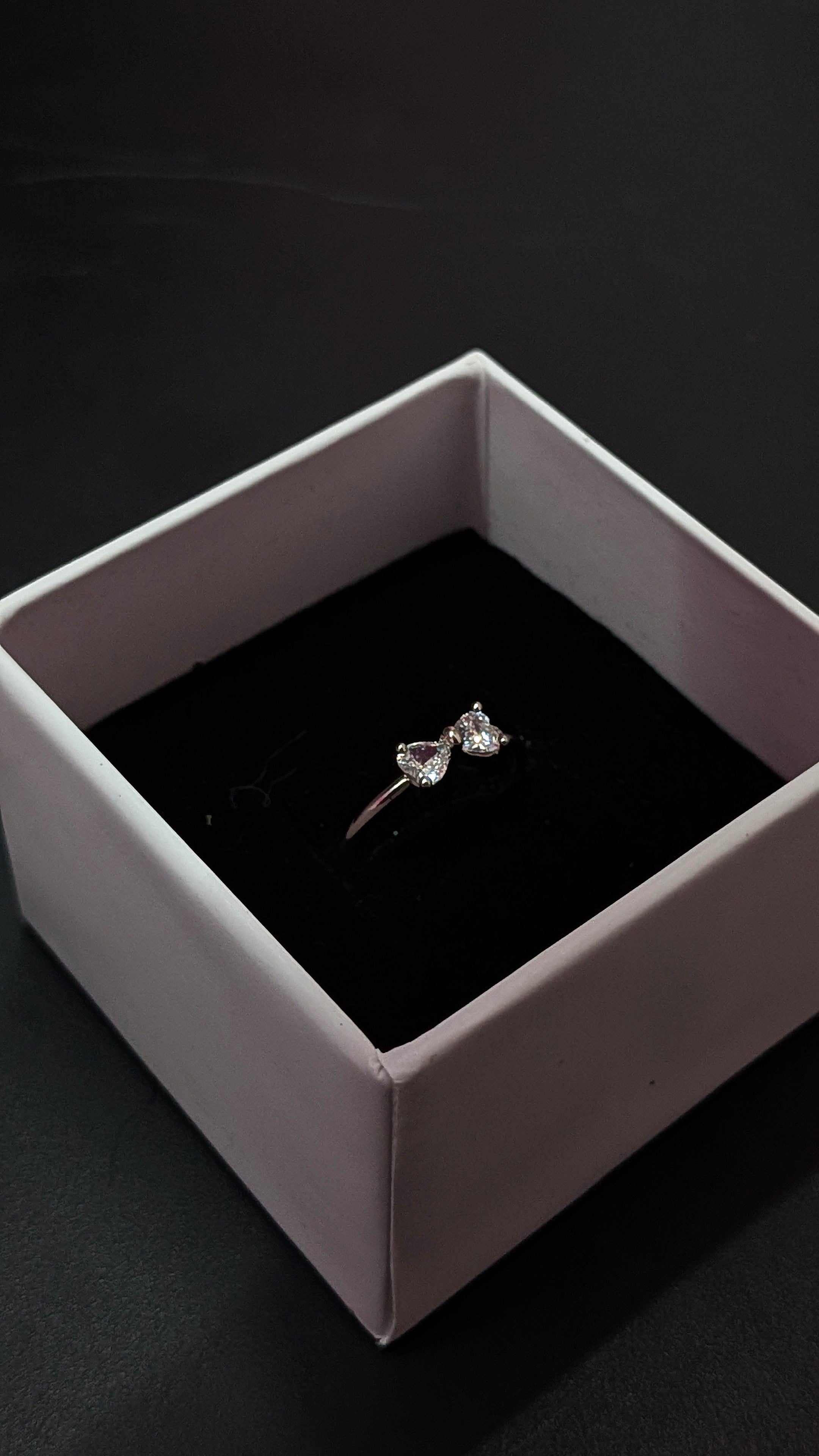 Radiant Crystal Bow Silver Adjustable Ring with Dainty