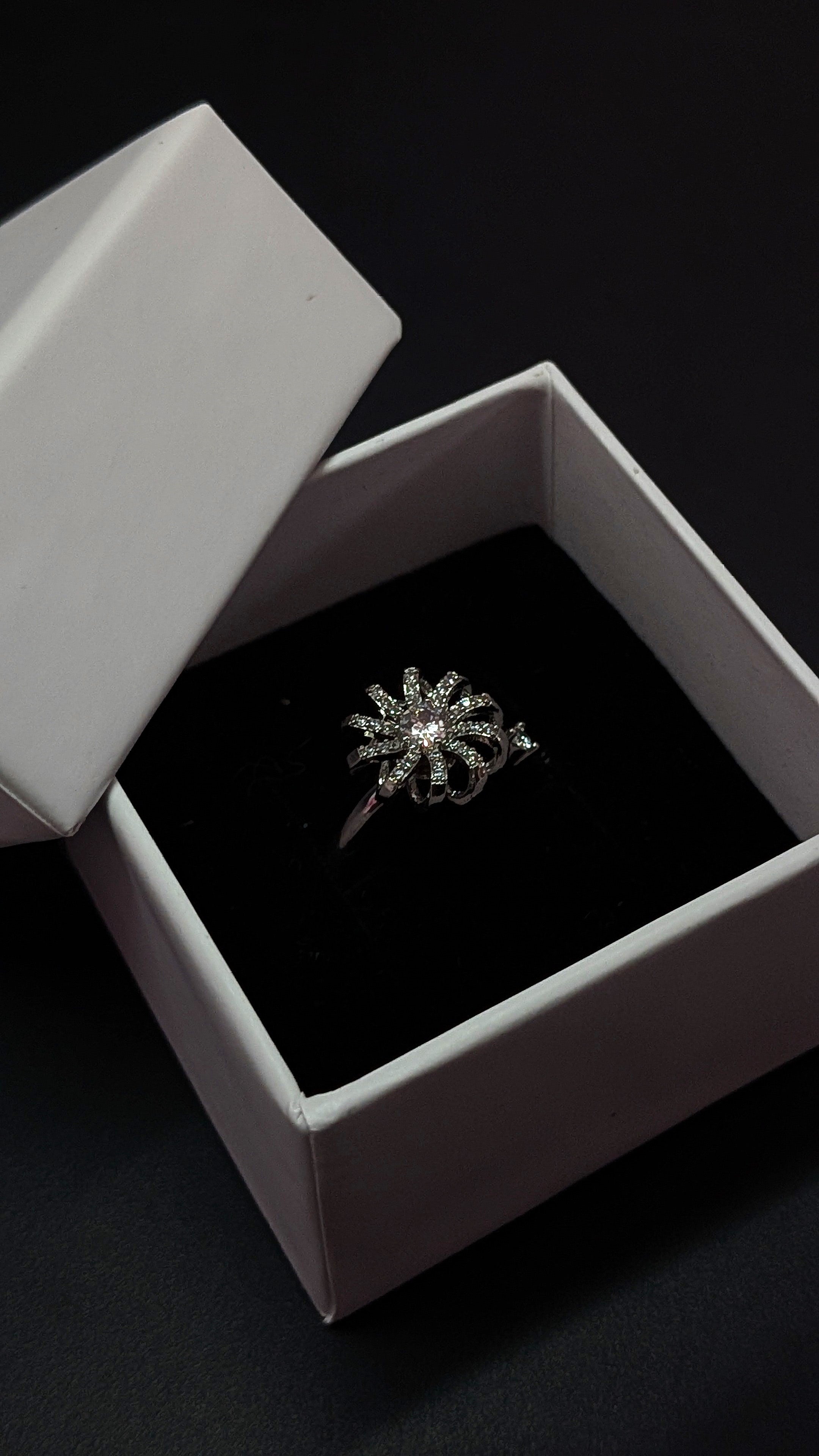 Silver Sparkling Crystal Whirl Spin Ring